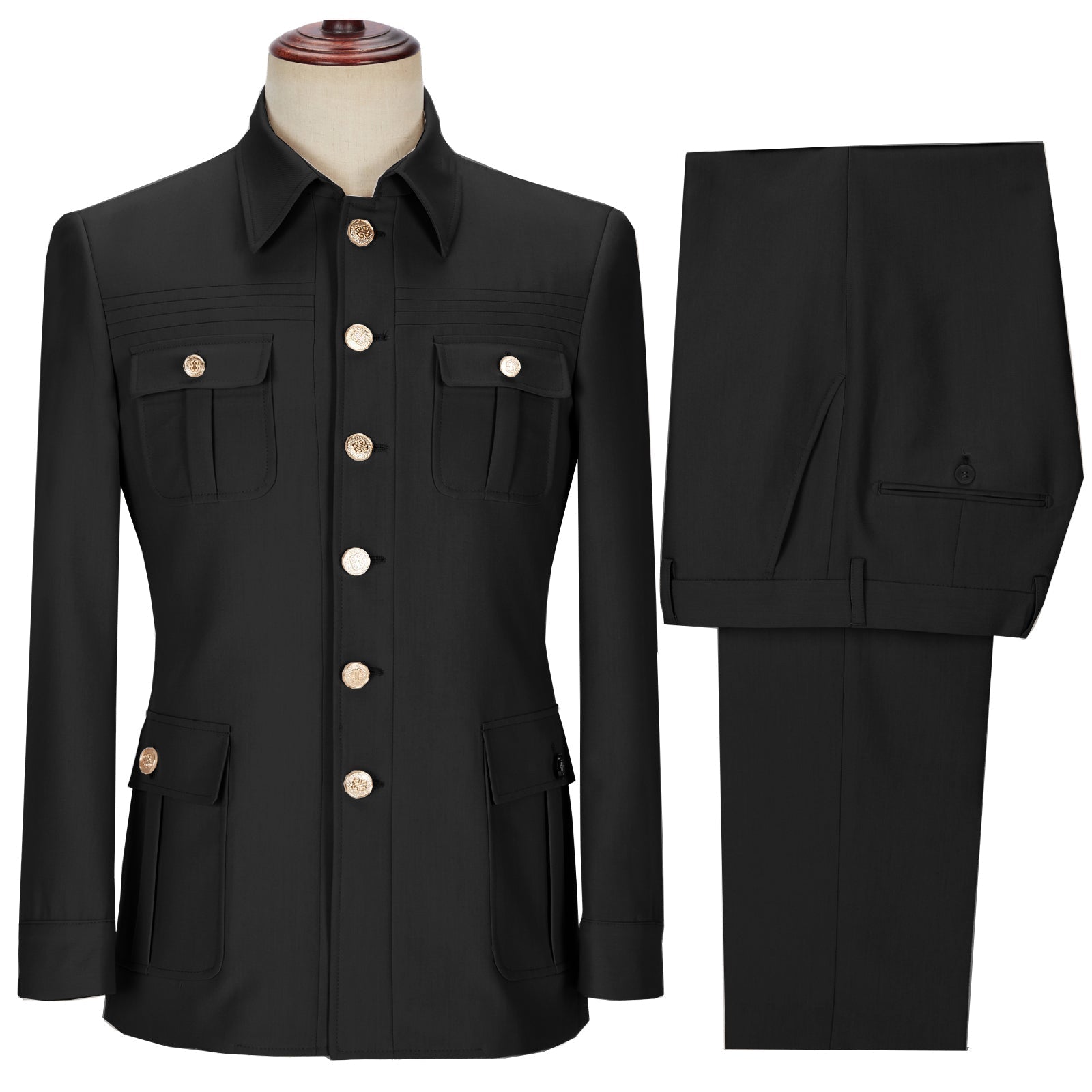 aesido 2 Pieces Mens Suit Slim Fit Flat Stand Collar Blazer For Wedding (Blazer+Pants)