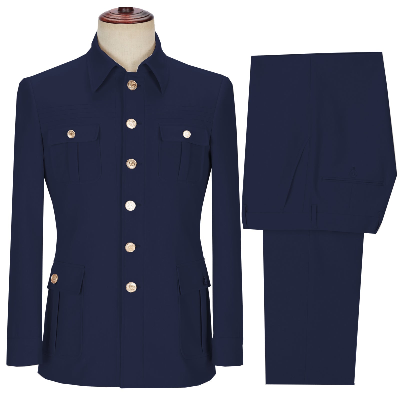 aesido 2 Pieces Mens Suit Slim Fit Flat Stand Collar Blazer For Wedding (Blazer+Pants)