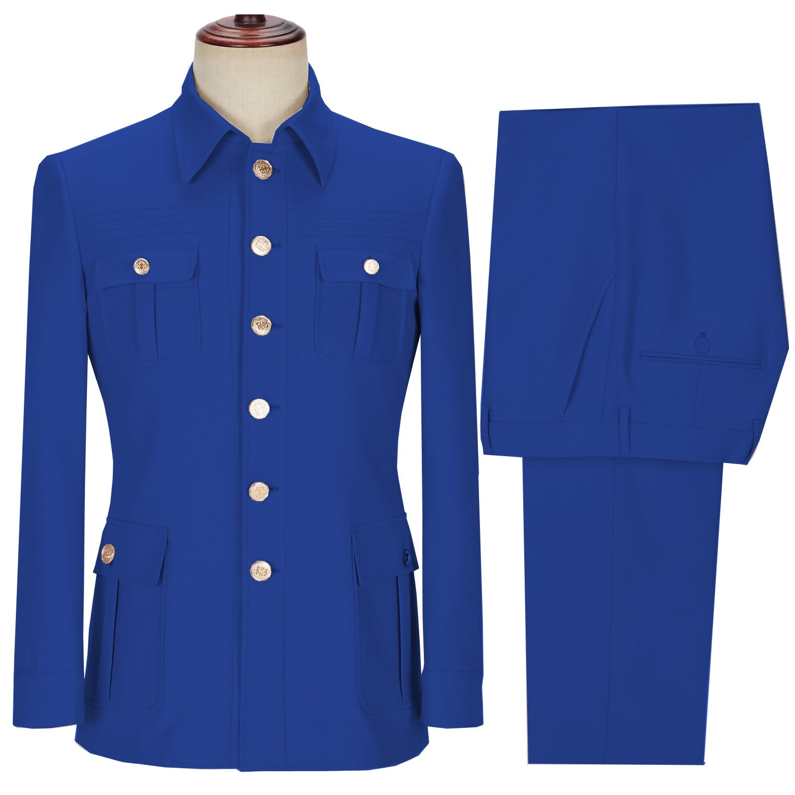 aesido 2 Pieces Mens Suit Slim Fit Flat Stand Collar Blazer For Wedding (Blazer+Pants)