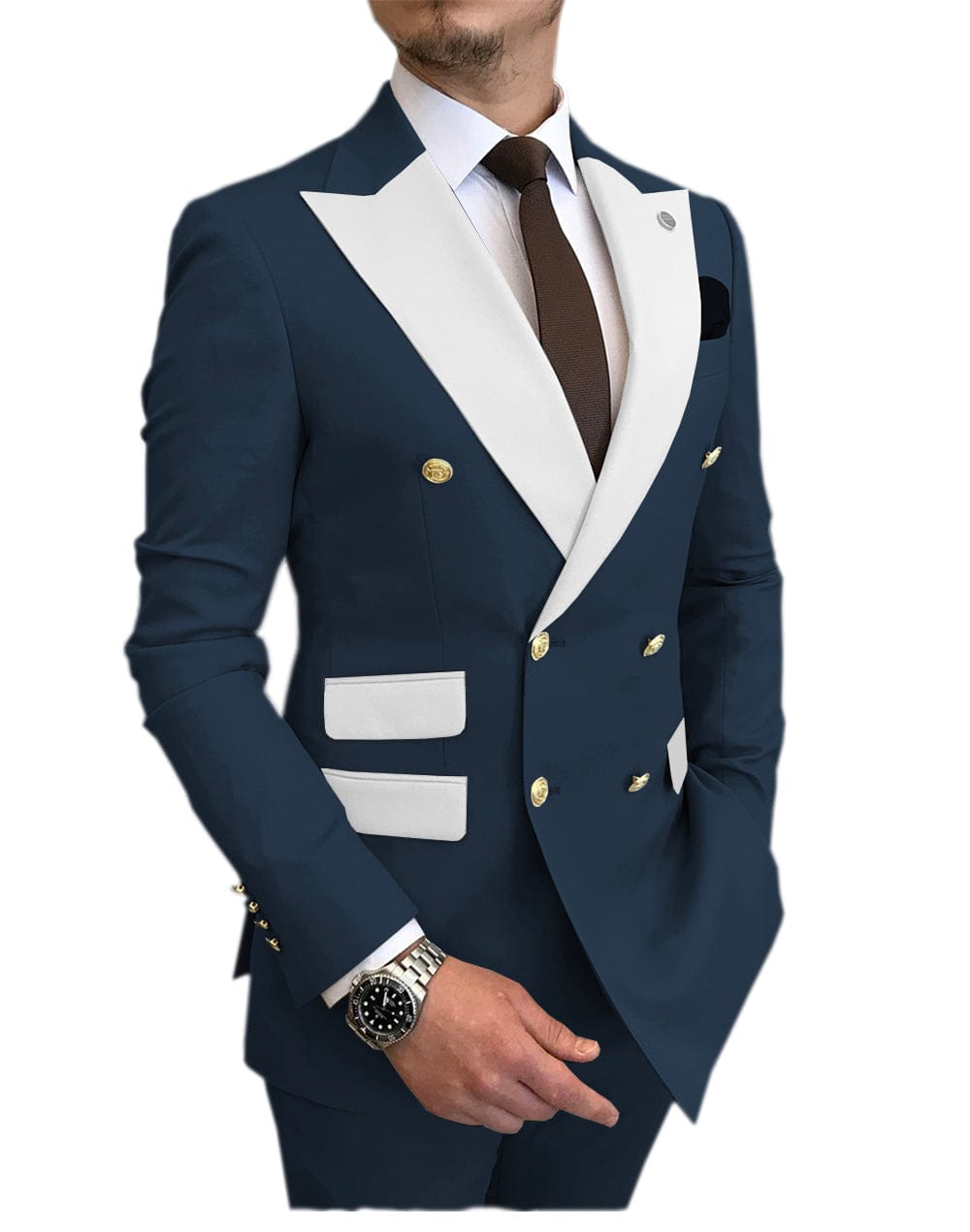 aesido 2 Pieces Mens Suit Slim Fit Peak Lapel Flat Blazer For Wedding (Blazer+Pants)