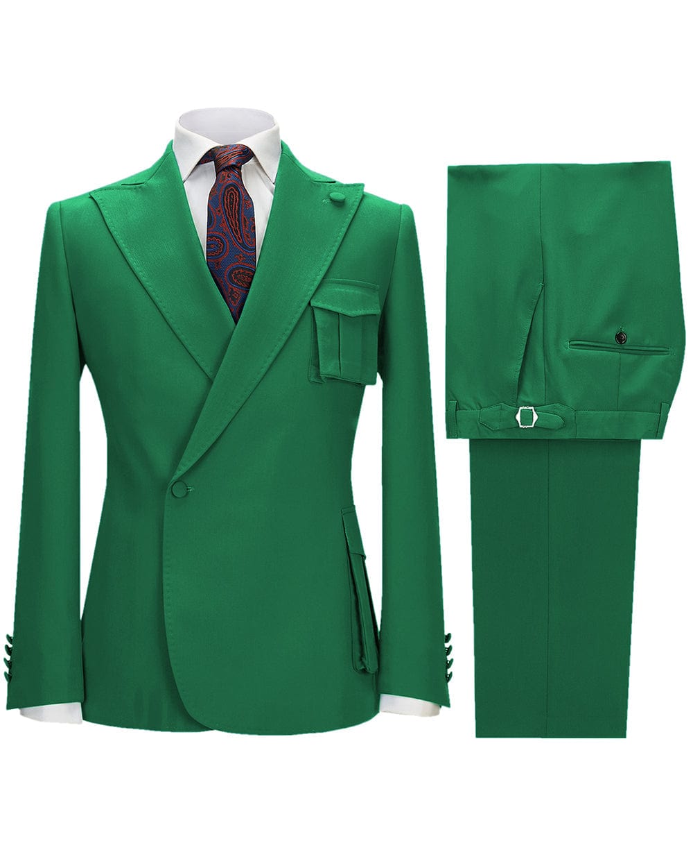 aesido 2 Pieces Single Button Peak Lapel Men Suit (Blazer+Pants）