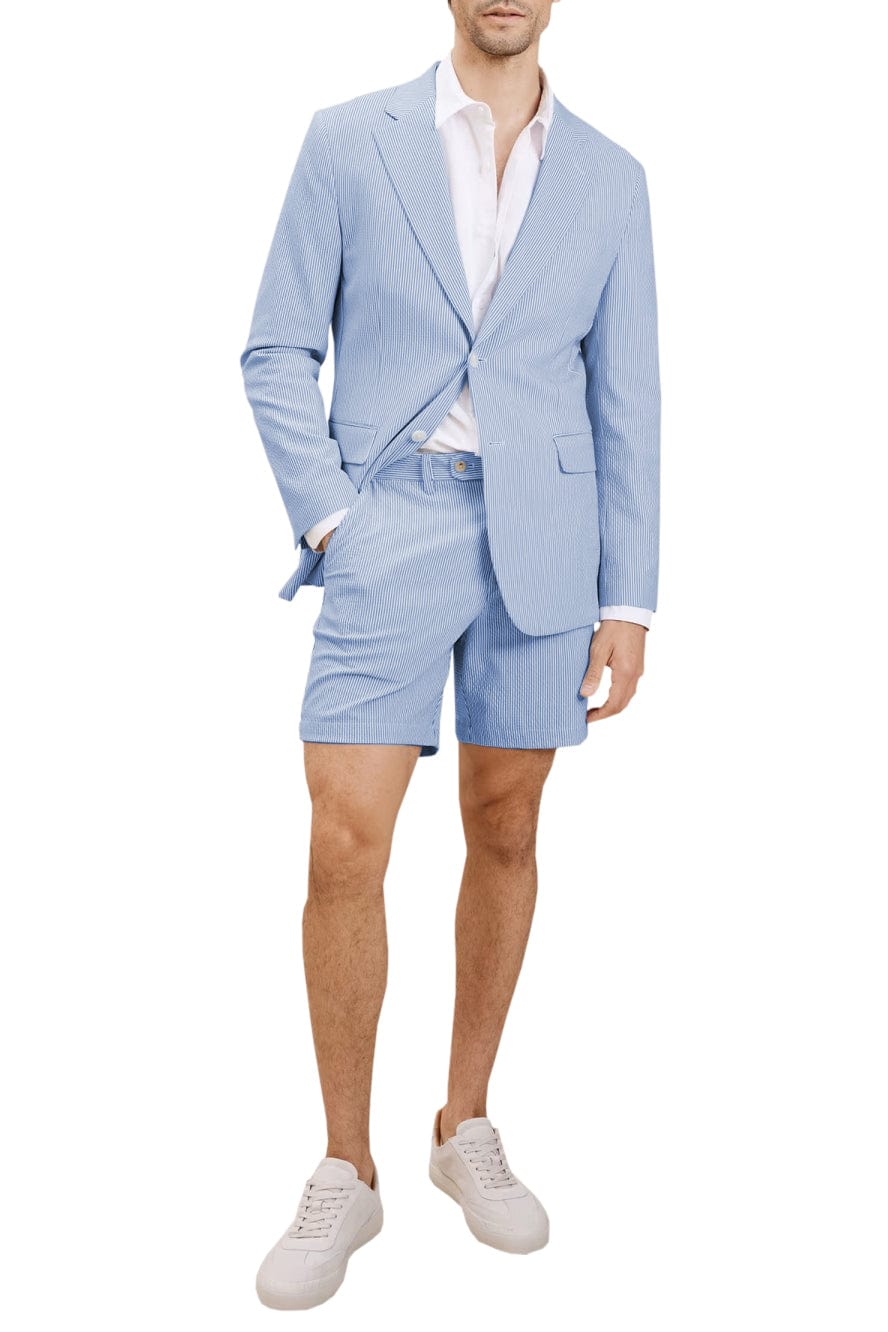 Aesido Light Blue Seersucker 2-Piece Men’s Summer Suit (Blazer + Shorts) Light Blue / 36R Aesido Light Blue Seersucker 2-Piece Men’s Summer Suit (Blazer + Shorts) Light Blue / 36R