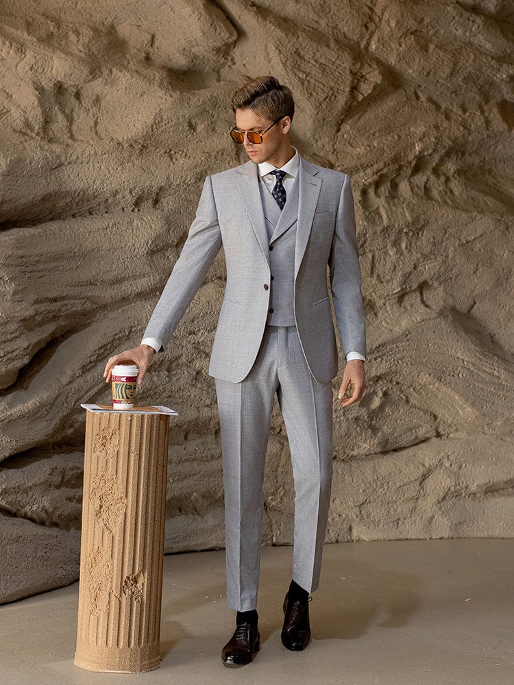 3 Piece Light Grey Luxury High-End Men's Suit Groom Wedding Slim Fit Business Suit Light Grey / 44R 3 Piece Light Grey Luxury High-End Men's Suit Groom Wedding Slim Fit Business Suit Light Grey / 44R