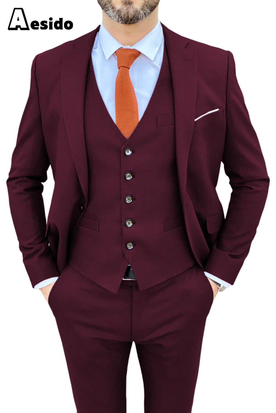 aesido 3 Piece Notch Lapel Business Suit For Men