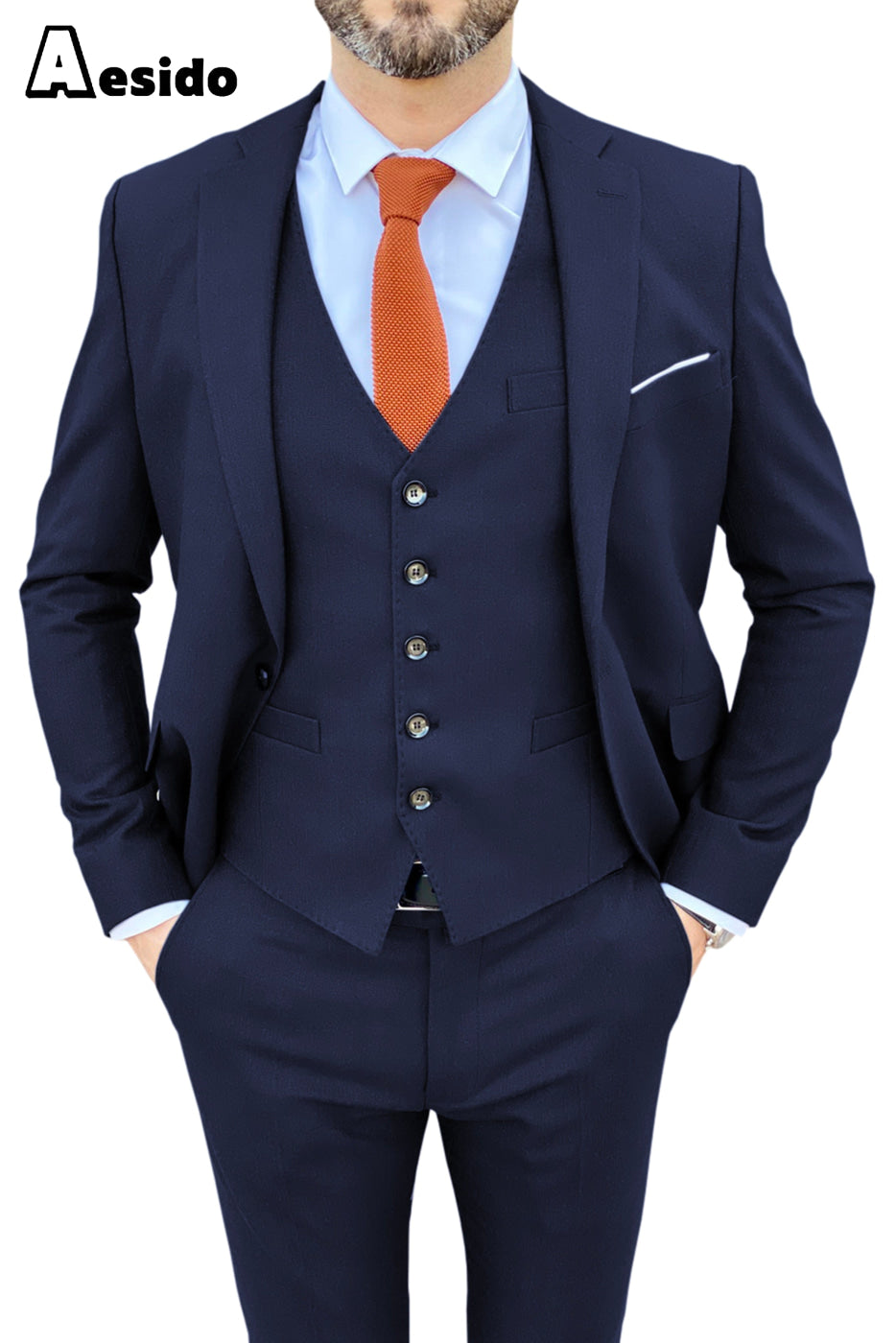 aesido 3 Piece Notch Lapel Business Suit For Men
