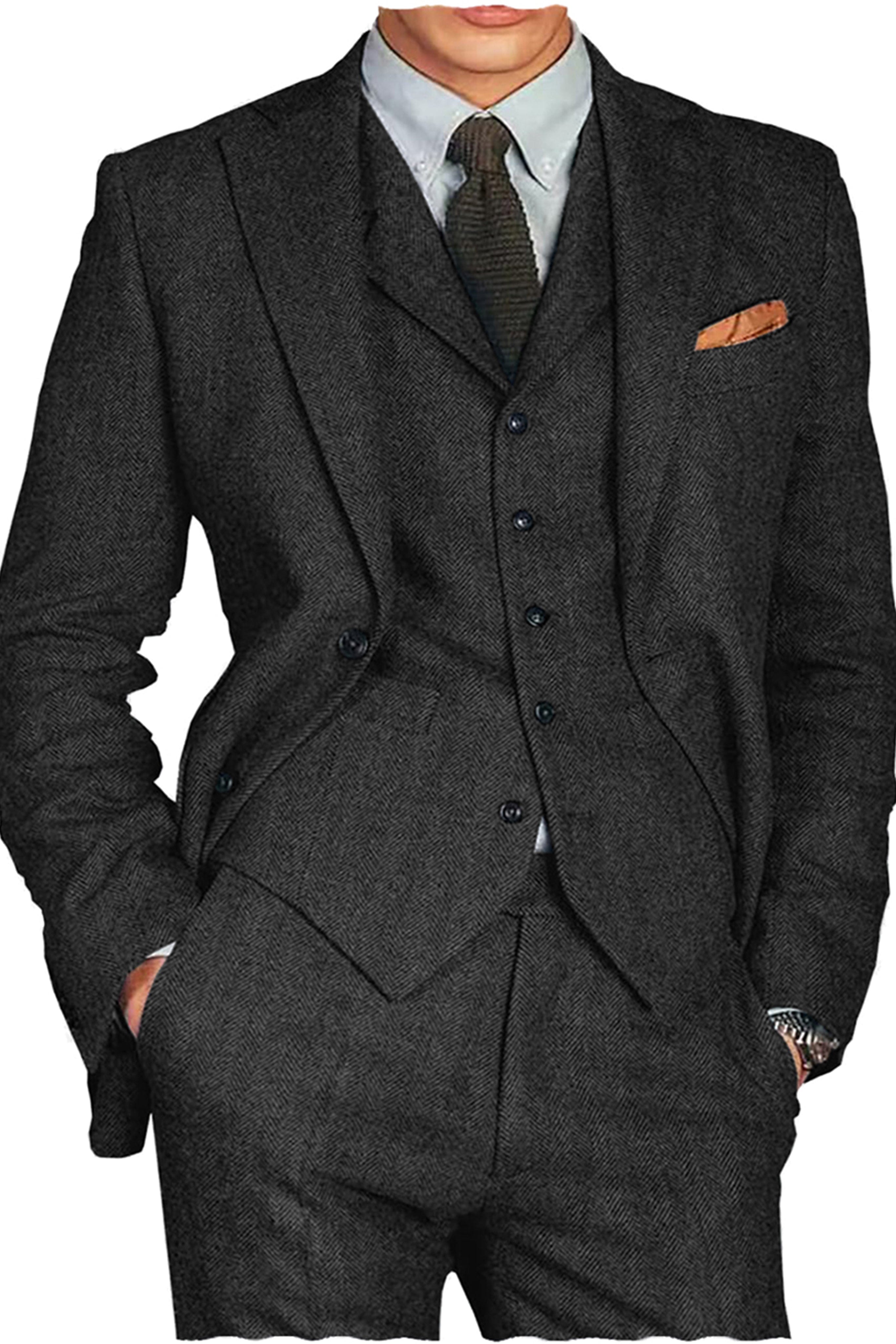 aesido 3 Piece Notch Lapel Men Suit（Blazer+Vest+Pants）