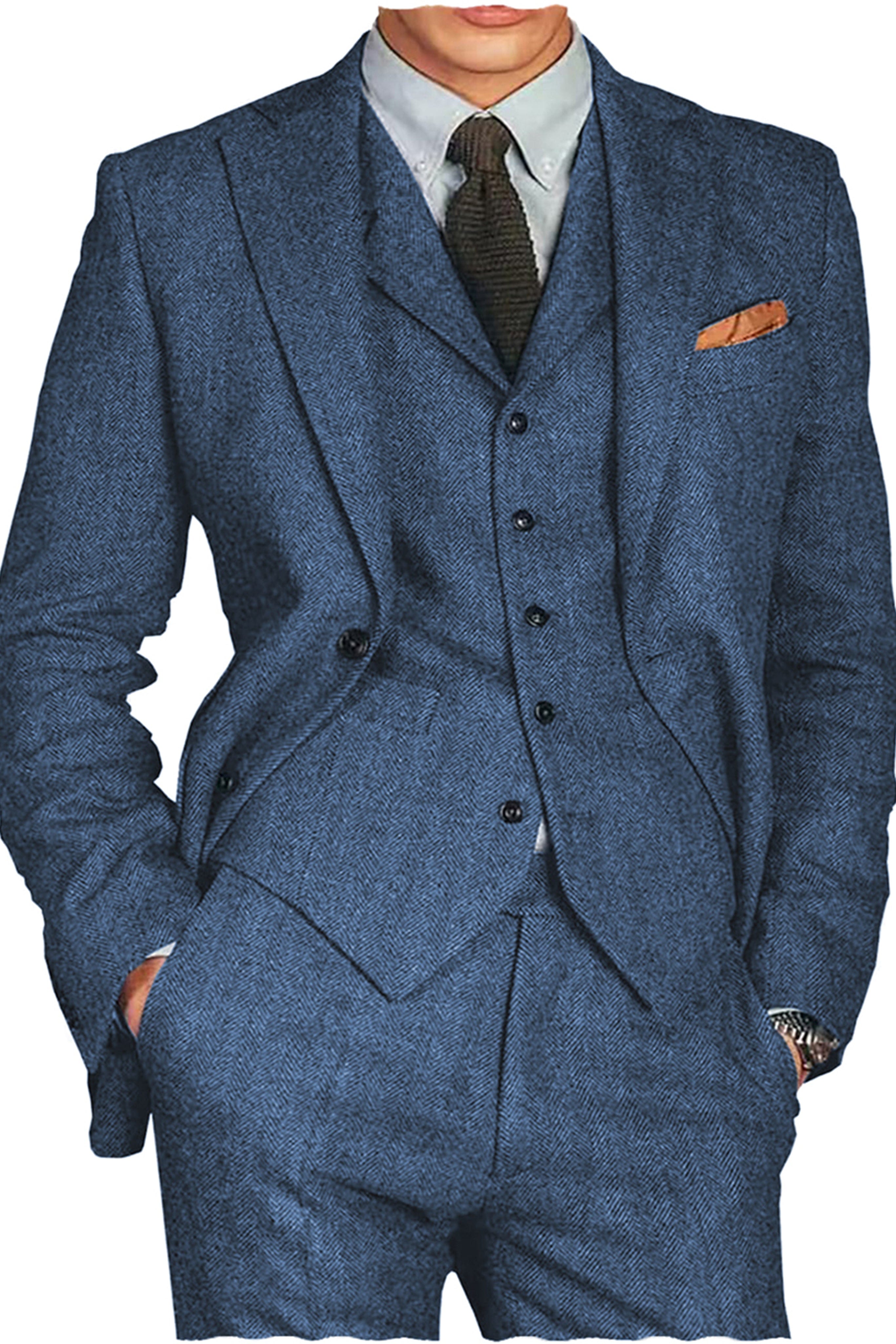 aesido 3 Piece Notch Lapel Men Suit（Blazer+Vest+Pants）