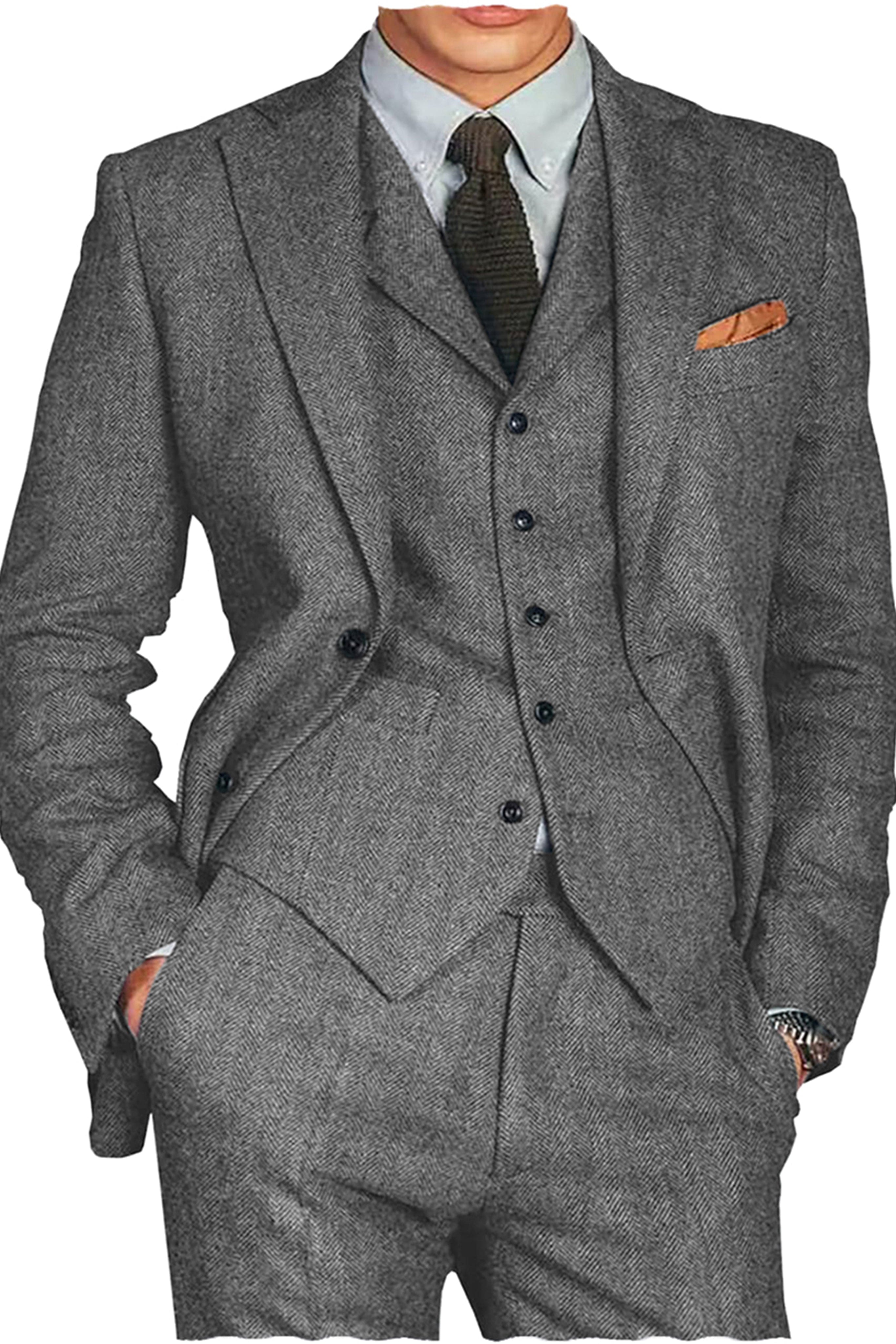 aesido 3 Piece Notch Lapel Men Suit（Blazer+Vest+Pants）