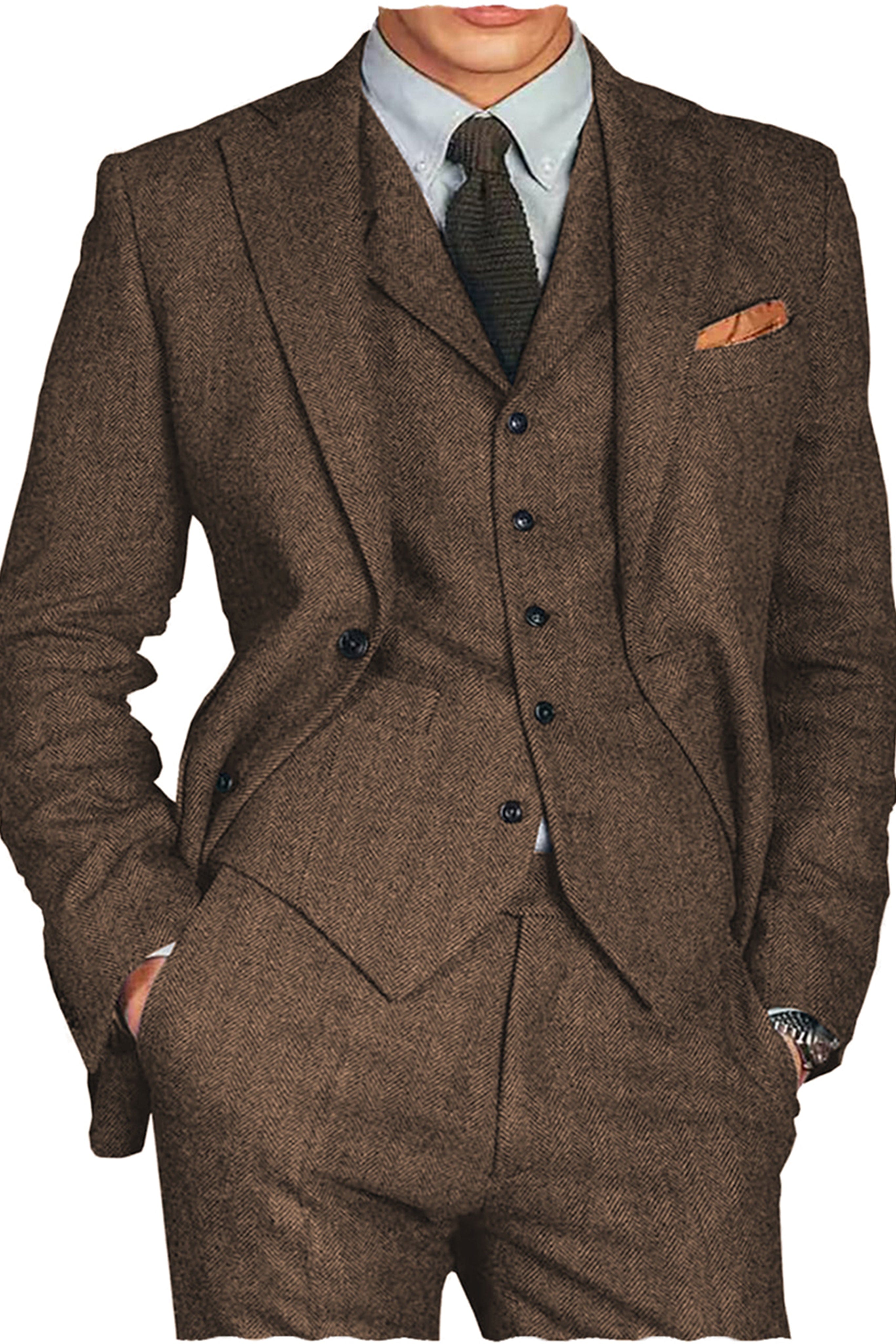 aesido 3 Piece Notch Lapel Men Suit（Blazer+Vest+Pants）