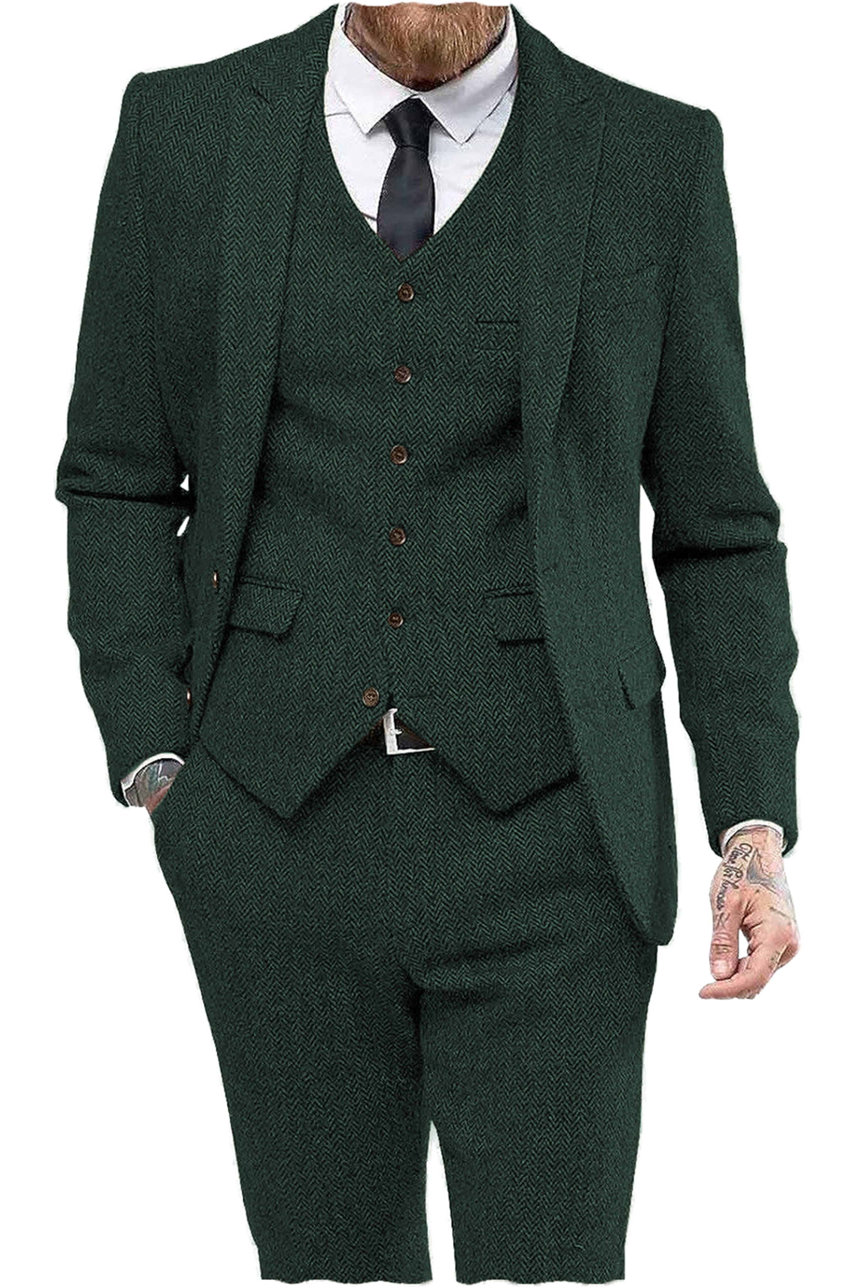 aesido 3 Piece Notch Lapel Men Suit (Blazer+Vest+Pants)