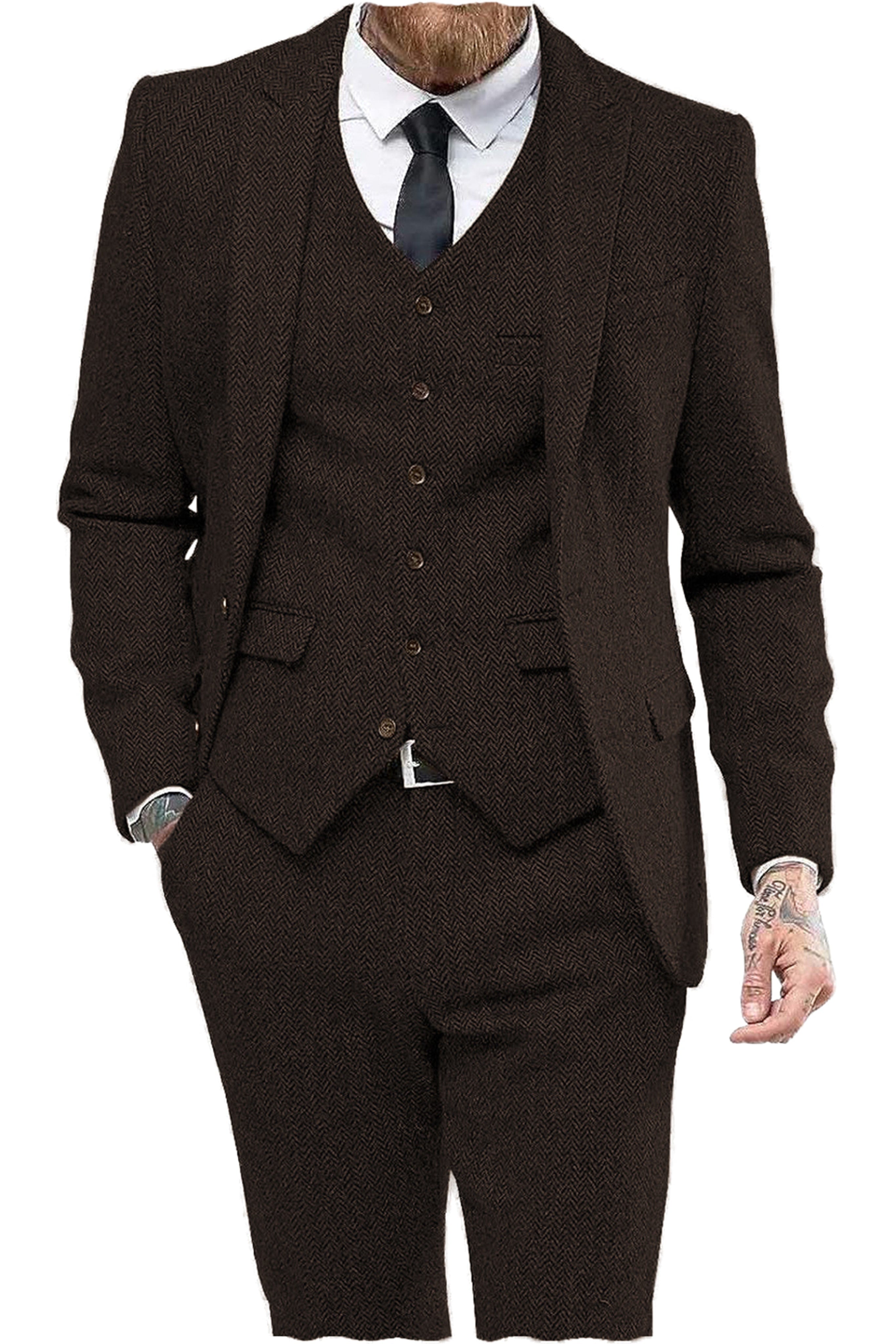 aesido 3 Piece Notch Lapel Men Suit (Blazer+Vest+Pants)