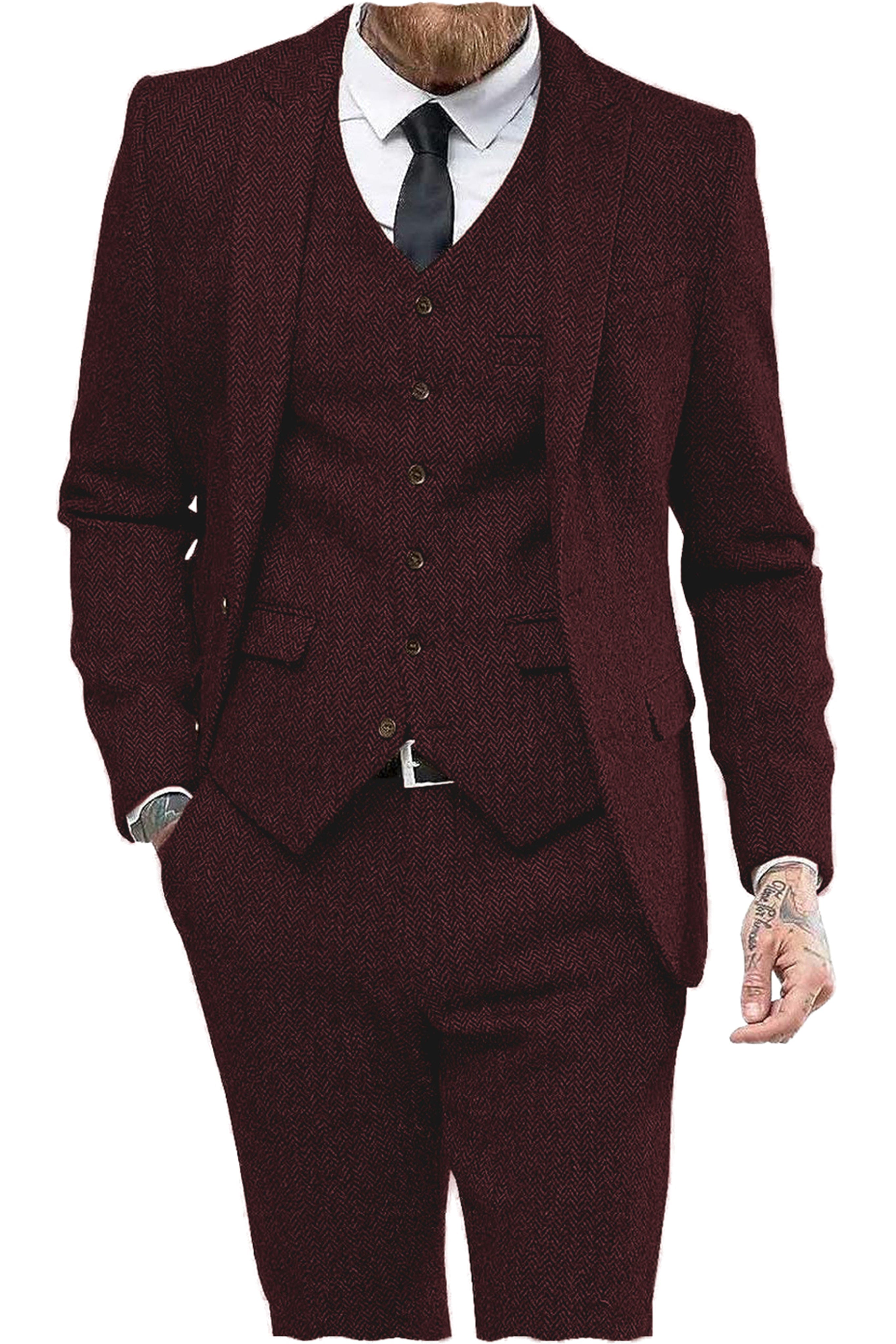 aesido 3 Piece Notch Lapel Men Suit (Blazer+Vest+Pants)