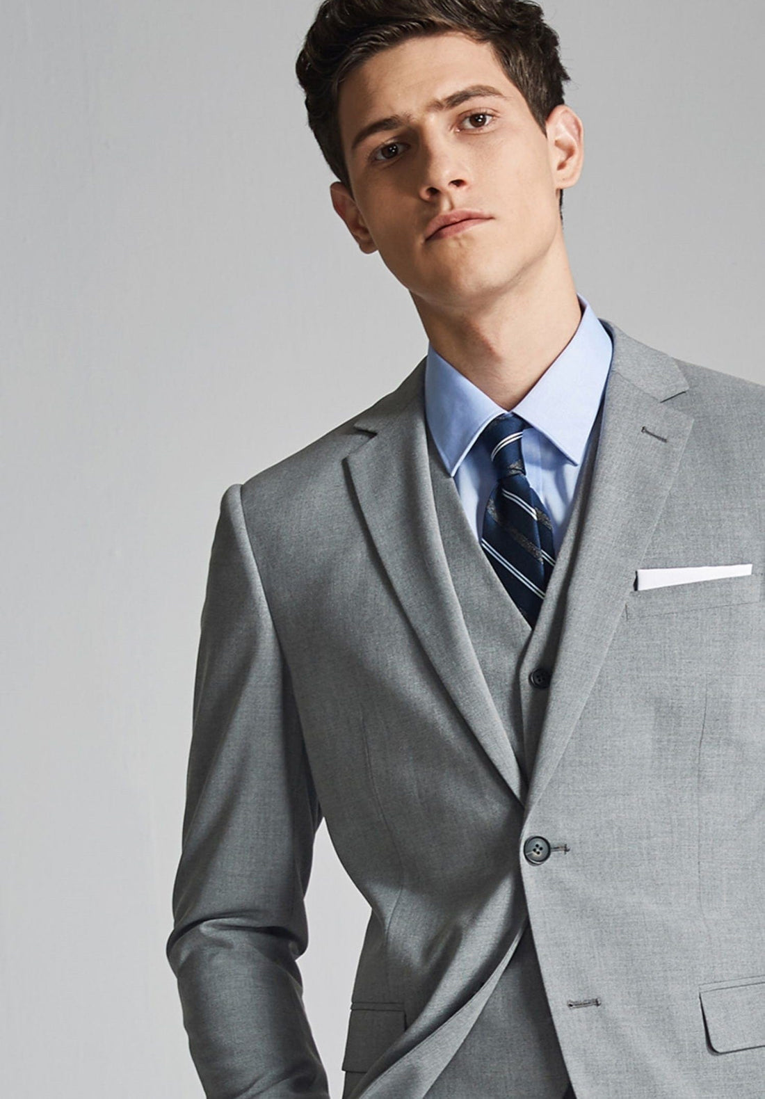 Gro Suit 3 Piece Silver Single Breasted Casual Men's Suit Business Slim Fit Gro