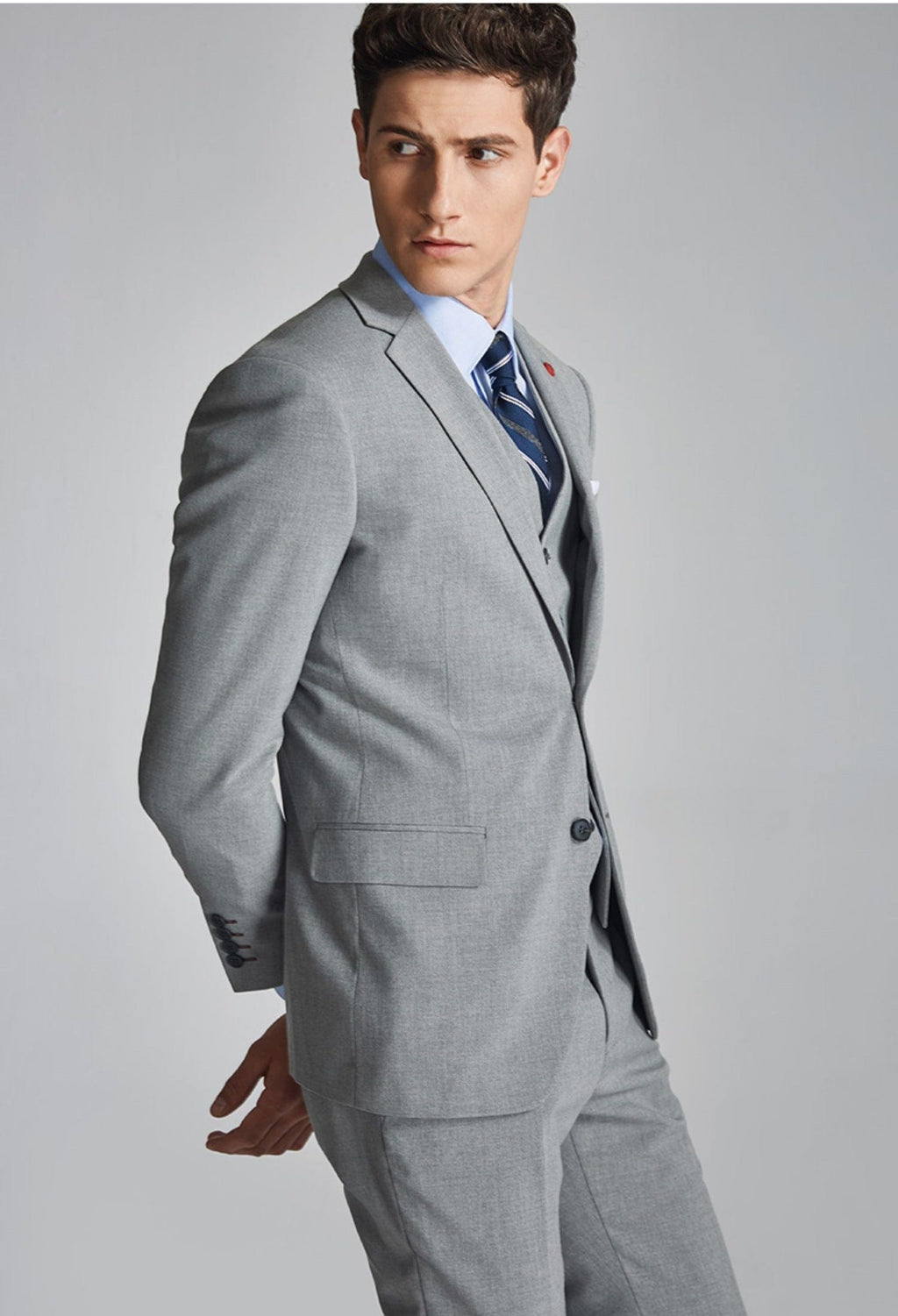 Gro Suit 3 Piece Silver Single Breasted Casual Men's Suit Business Slim Fit Gro