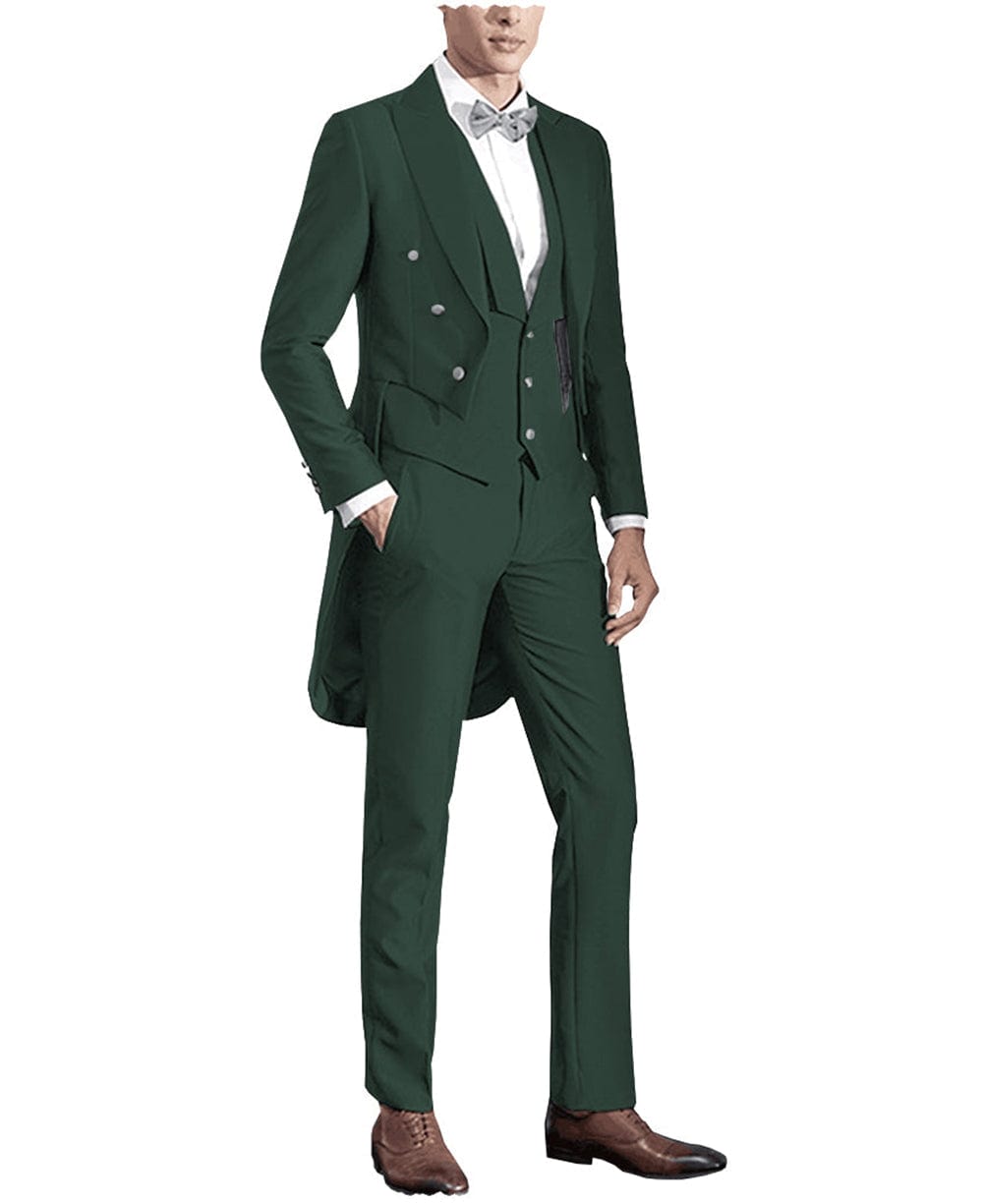 aesido 3 Pieces Business Mens Suit Regular Fit Peak Lapel Tailcoat Blazer For Wedding (Blazer+vest+Pants)
