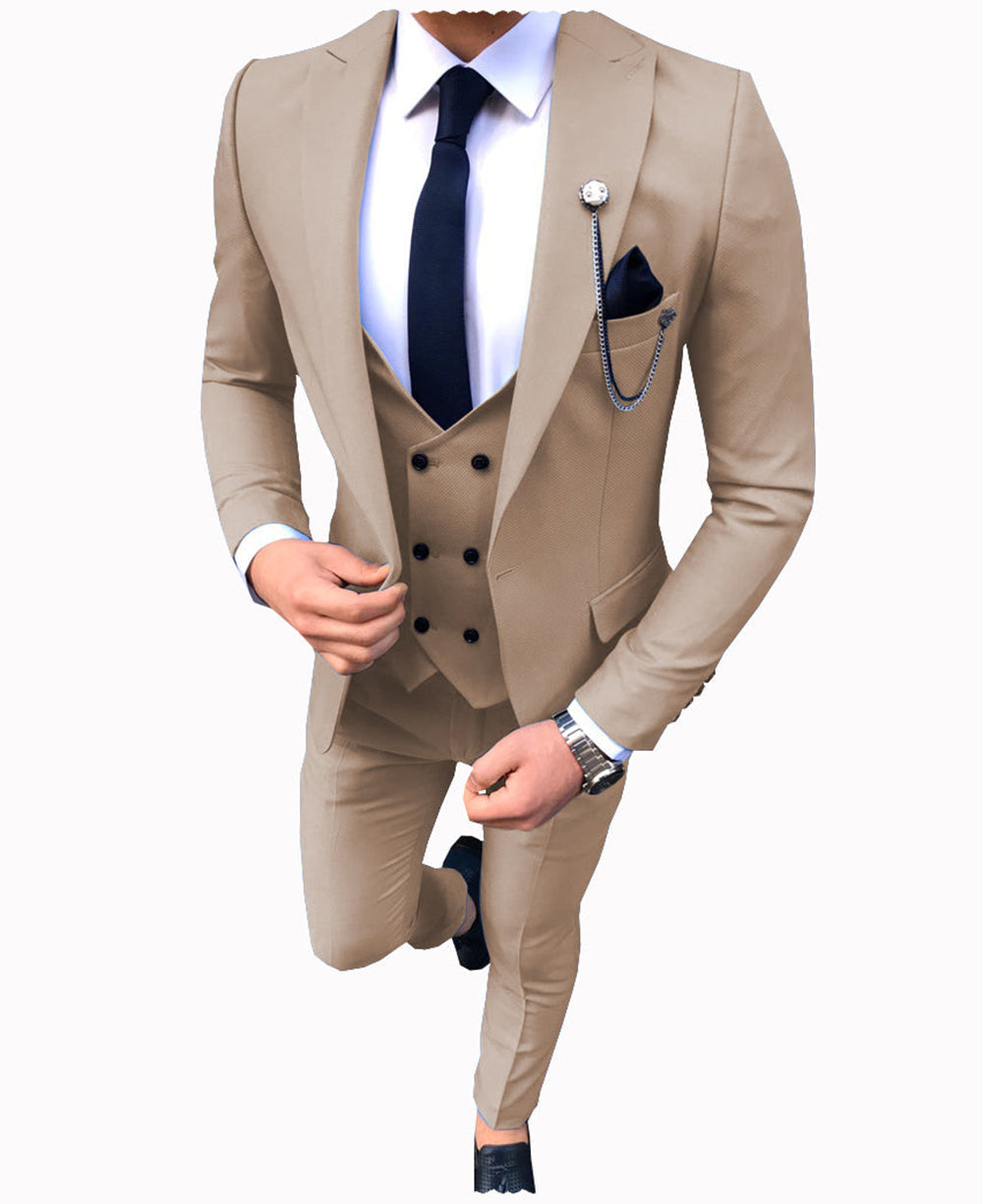 aesido 3 Pieces Business Mens Suit Slim Fit Notch Lapel Flat Blazer For Wedding (Blazer+vest+Pants)