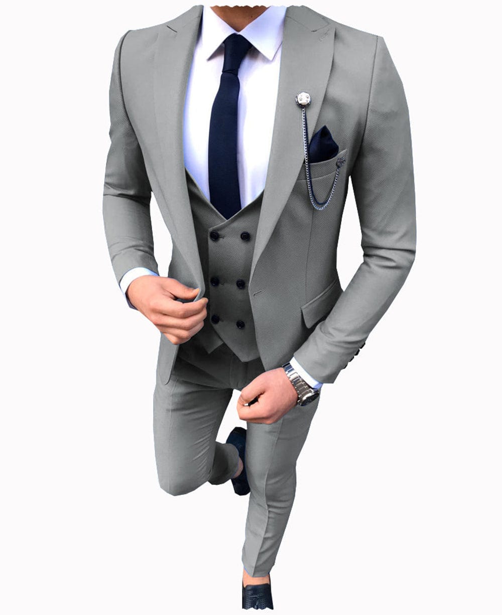 aesido 3 Pieces Business Mens Suit Slim Fit Notch Lapel Flat Blazer For Wedding (Blazer+vest+Pants)
