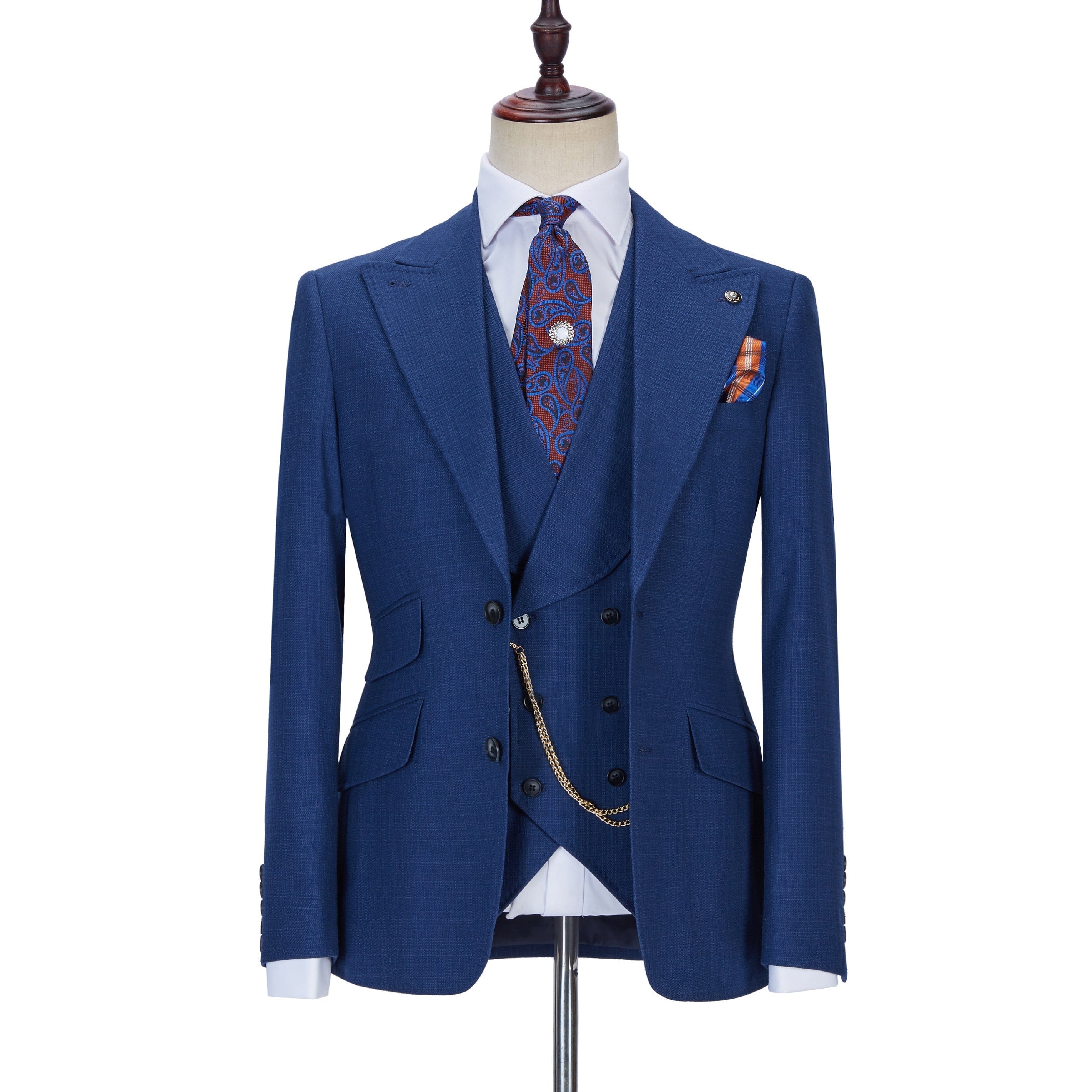 aesido 3 Pieces Business Mens Suit Slim Fit Peak Lapel Flat Blazer For Wedding (Blazer+vest+Pants)