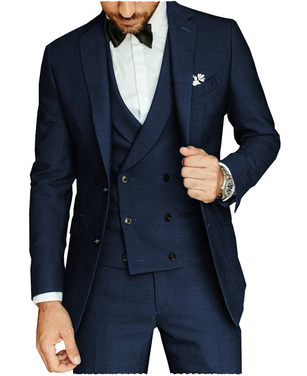 aesido 3 Pieces Mens Suit Flat Notch Lapel Blazer For Wedding (Blazer+vest+Pants)