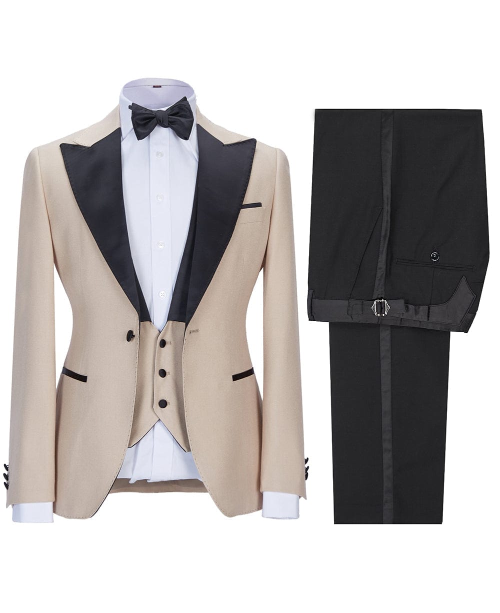 aesido 3 Pieces Peak Lapel Flat Mens Suit (Blazer+vest+Pants)