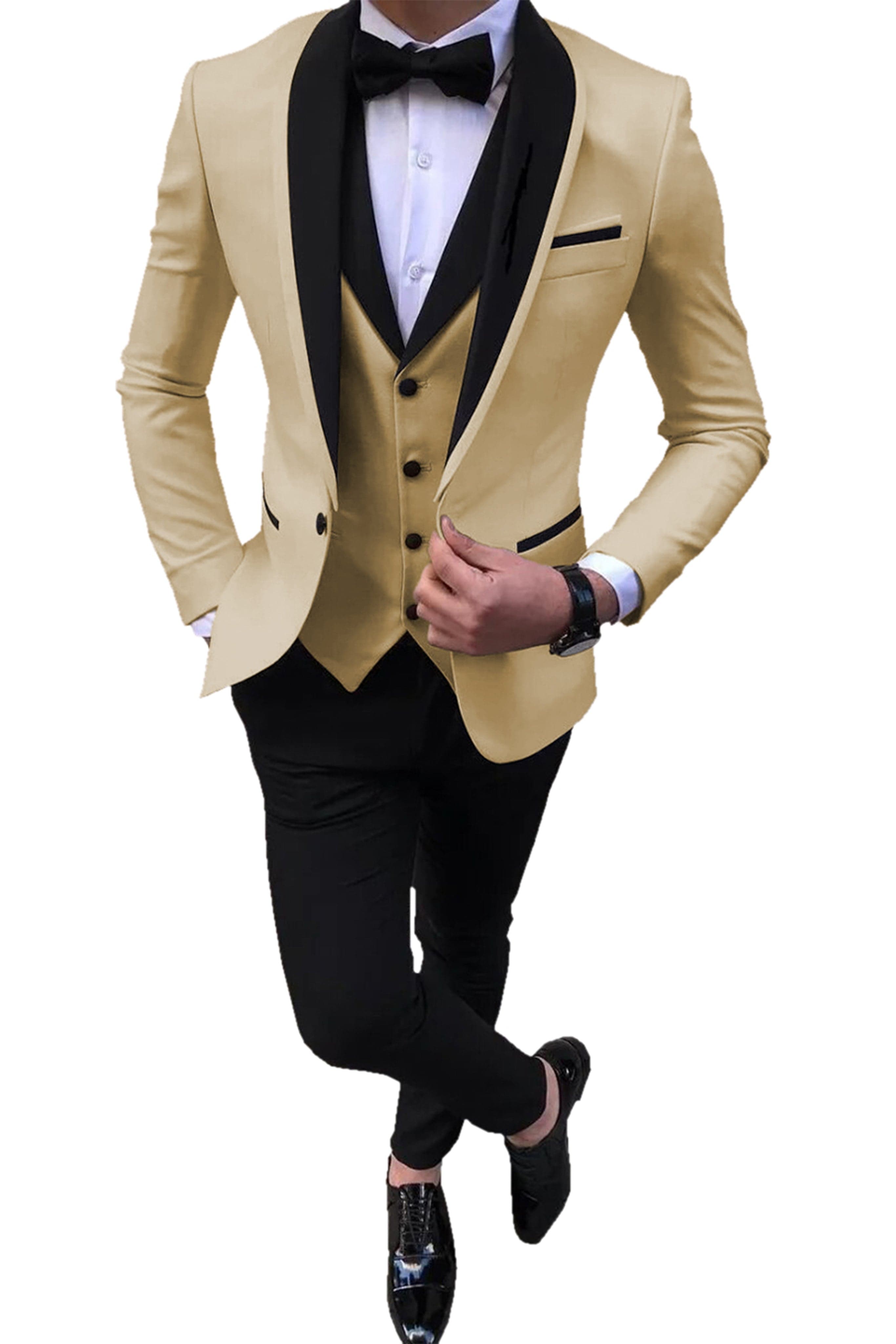aesido 3 Pieces Slim Fit Single Buttons Men's Suit（Blazer+Vest+Pants）