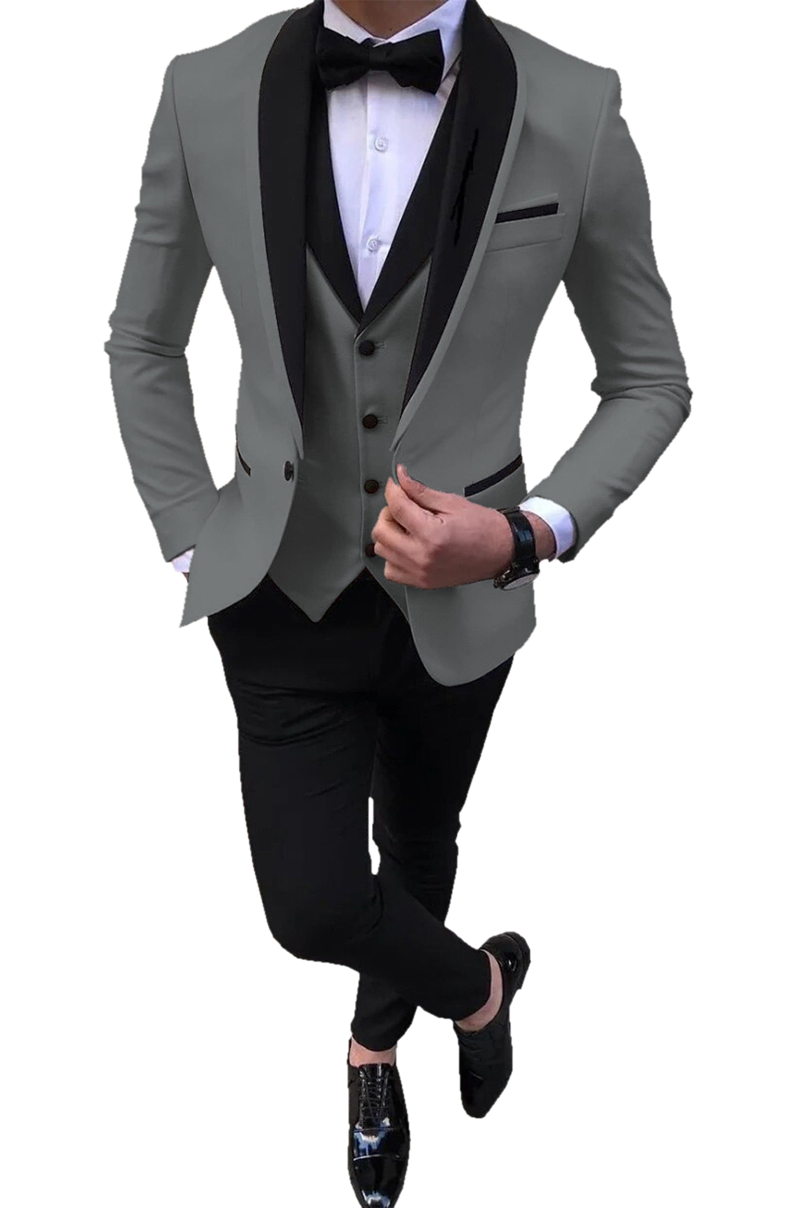 Aesido 3 Pieces Slim Fit Single Buttons Men's Suit(Blazer+Vest+Pants)