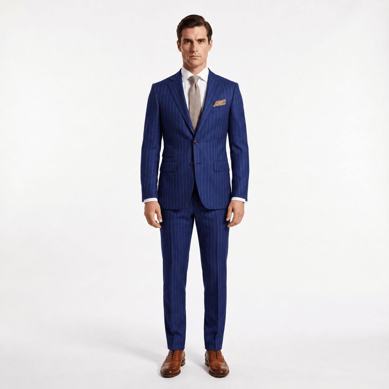 Aesido Aesido 2 Piece Double Button Notch Lapel Multi Pocket Striped Men's Suit (Blazer+Pants)