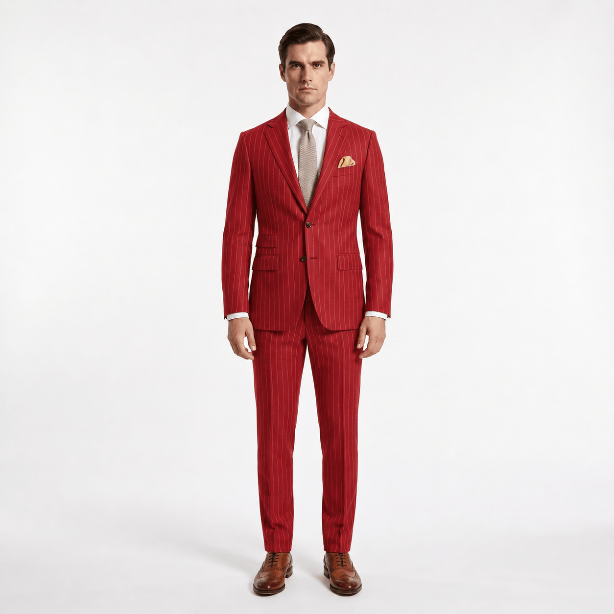 Aesido Aesido 2 Piece Double Button Notch Lapel Multi Pocket Striped Men's Suit (Blazer+Pants)