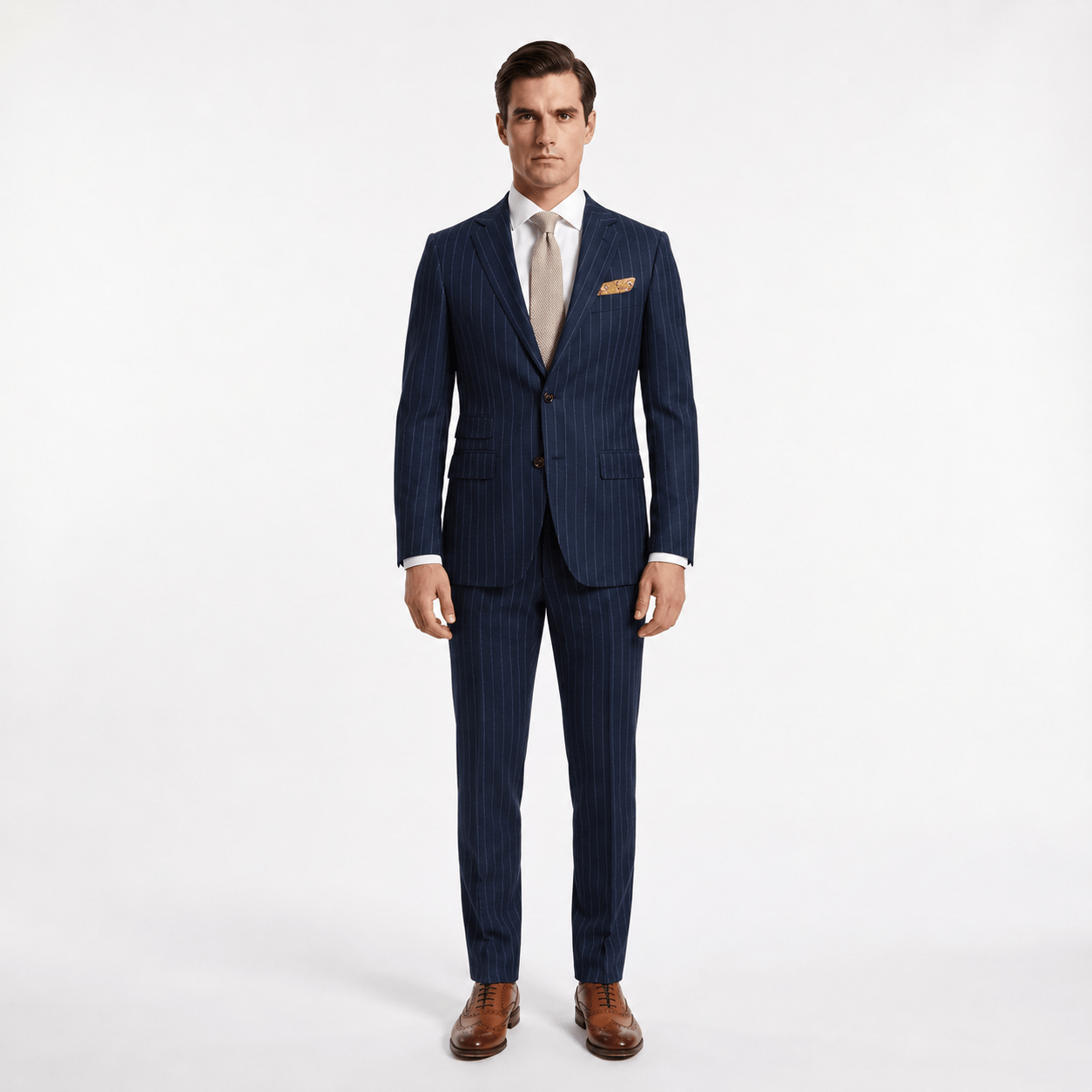 Aesido Aesido 2 Piece Double Button Notch Lapel Multi Pocket Striped Men's Suit (Blazer+Pants)