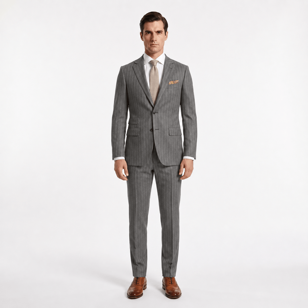 Aesido Aesido 2 Piece Double Button Notch Lapel Multi Pocket Striped Men's Suit (Blazer+Pants)