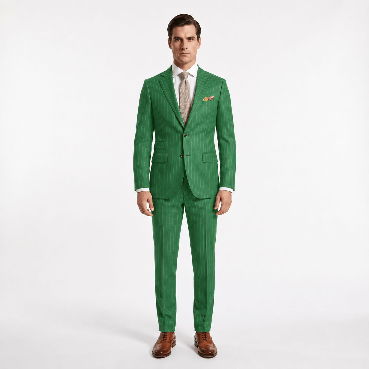 Aesido Aesido 2 Piece Double Button Notch Lapel Multi Pocket Striped Men's Suit (Blazer+Pants)