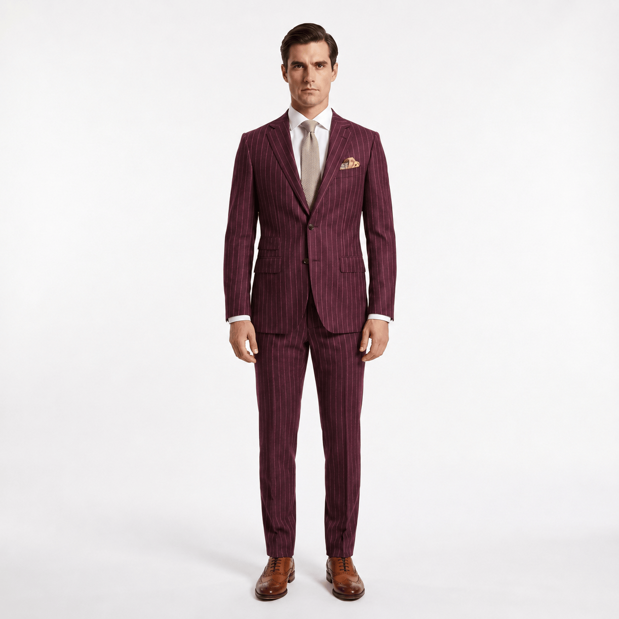 Aesido Aesido 2 Piece Double Button Notch Lapel Multi Pocket Striped Men's Suit (Blazer+Pants)