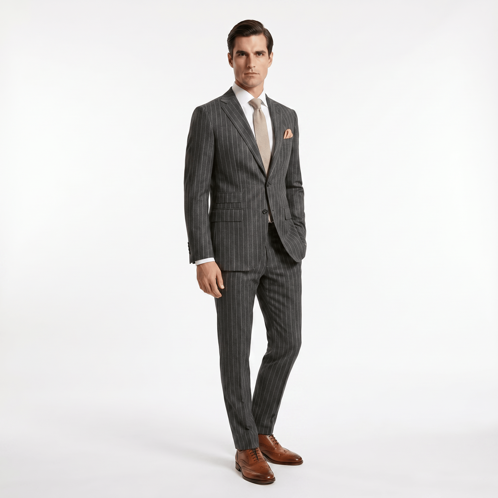 Aesido Aesido 2 Piece Double Button Notch Lapel Multi Pocket Striped Men's Suit (Blazer+Pants)