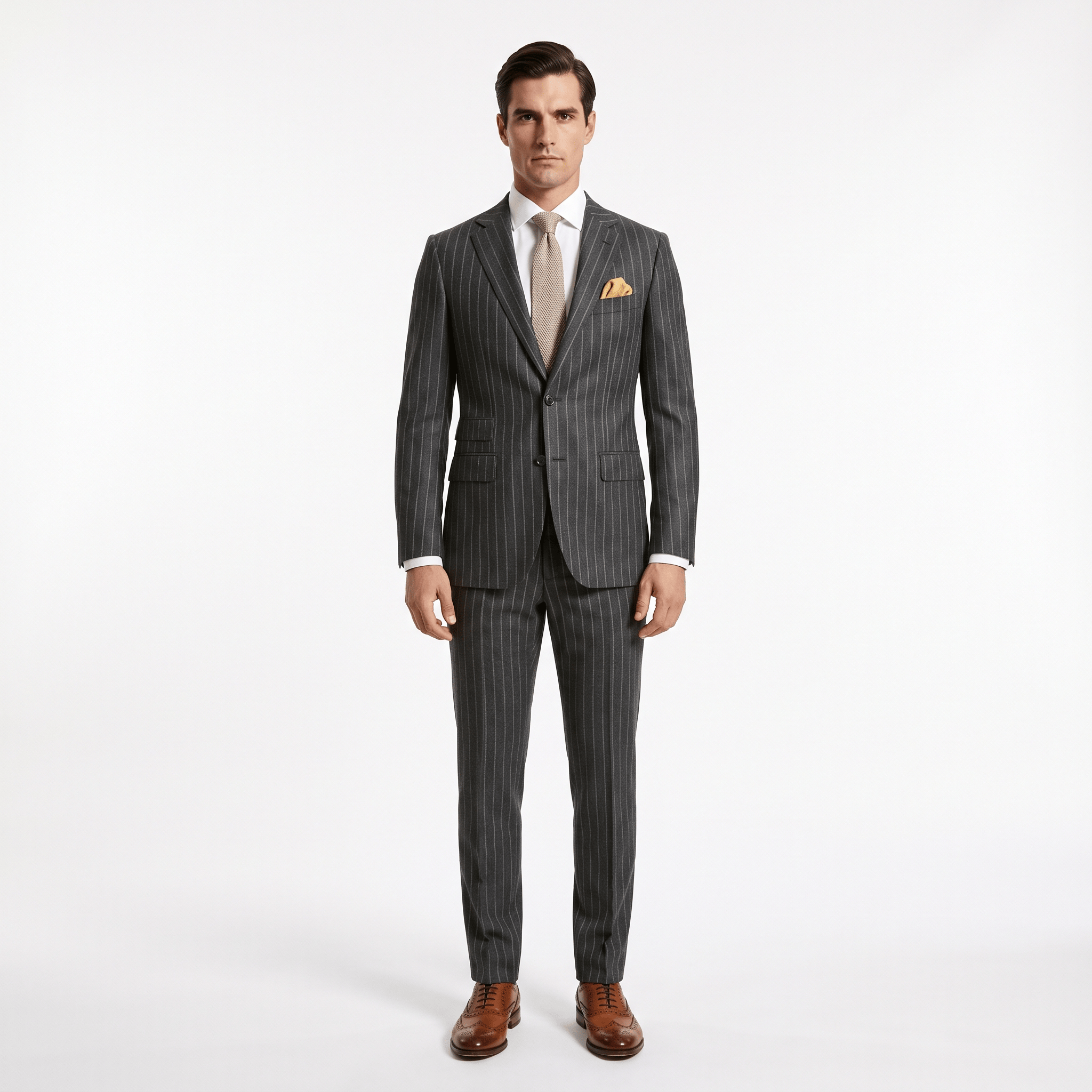 Aesido Aesido 2 Piece Double Button Notch Lapel Multi Pocket Striped Men's Suit (Blazer+Pants)
