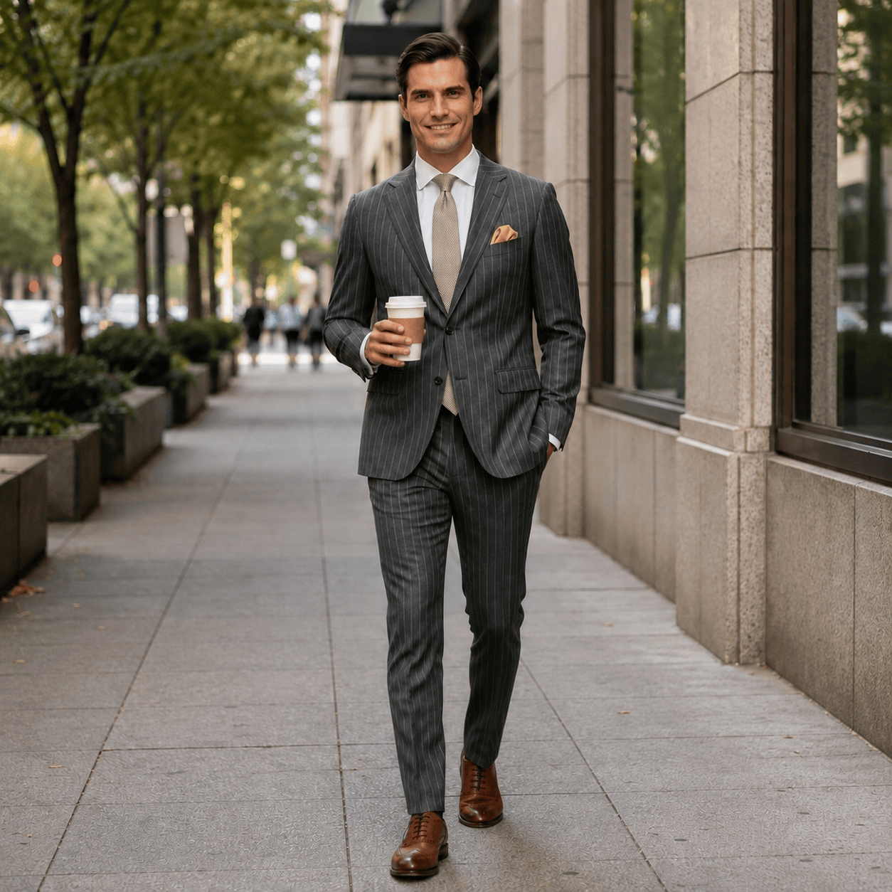 Aesido Aesido 2 Piece Double Button Notch Lapel Multi Pocket Striped Men's Suit (Blazer+Pants)