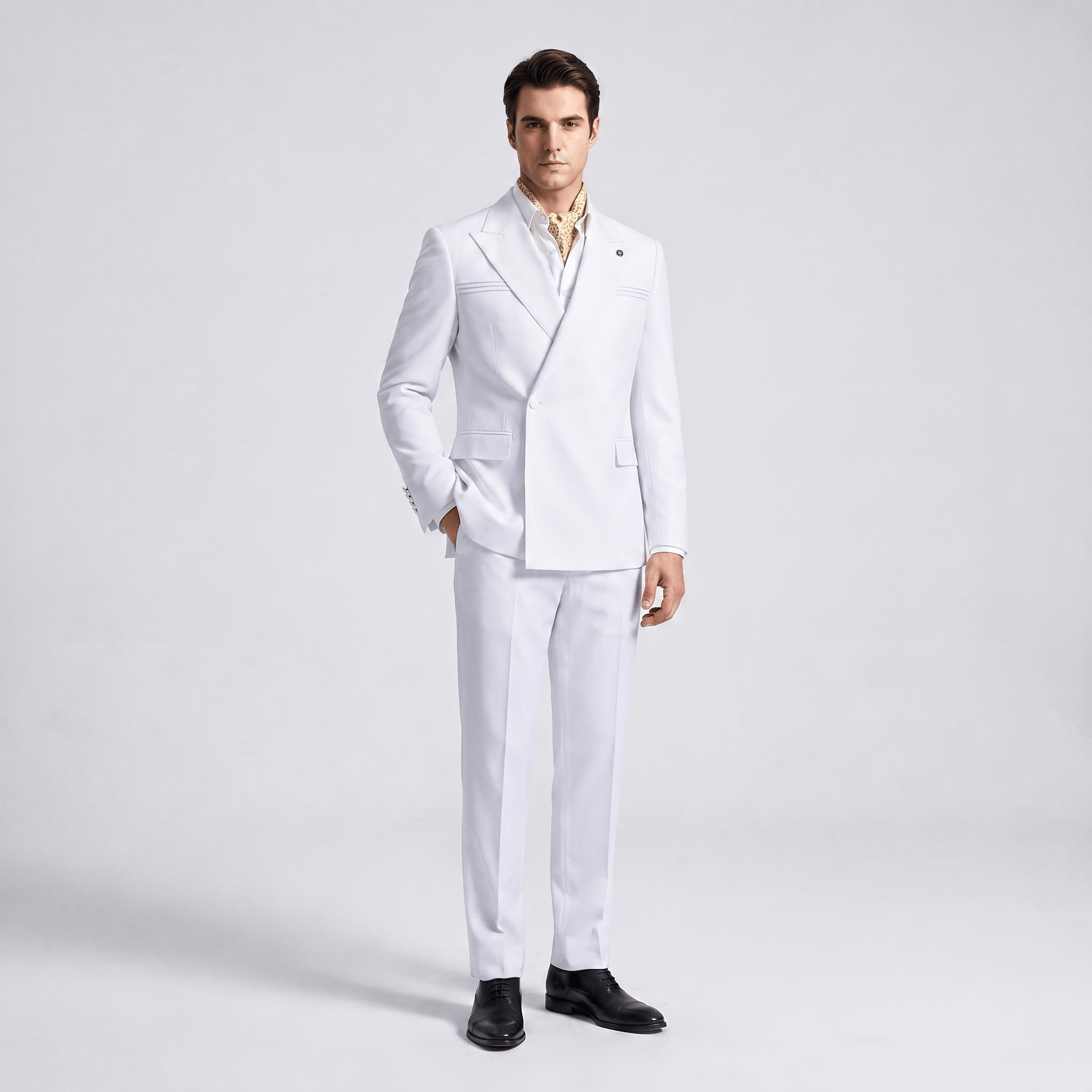 Aesido Aesido 2 Pieces Business Mens Suit Slim Fit Peak Lapel Flat Blazer For Wedding (Blazer + Pants)