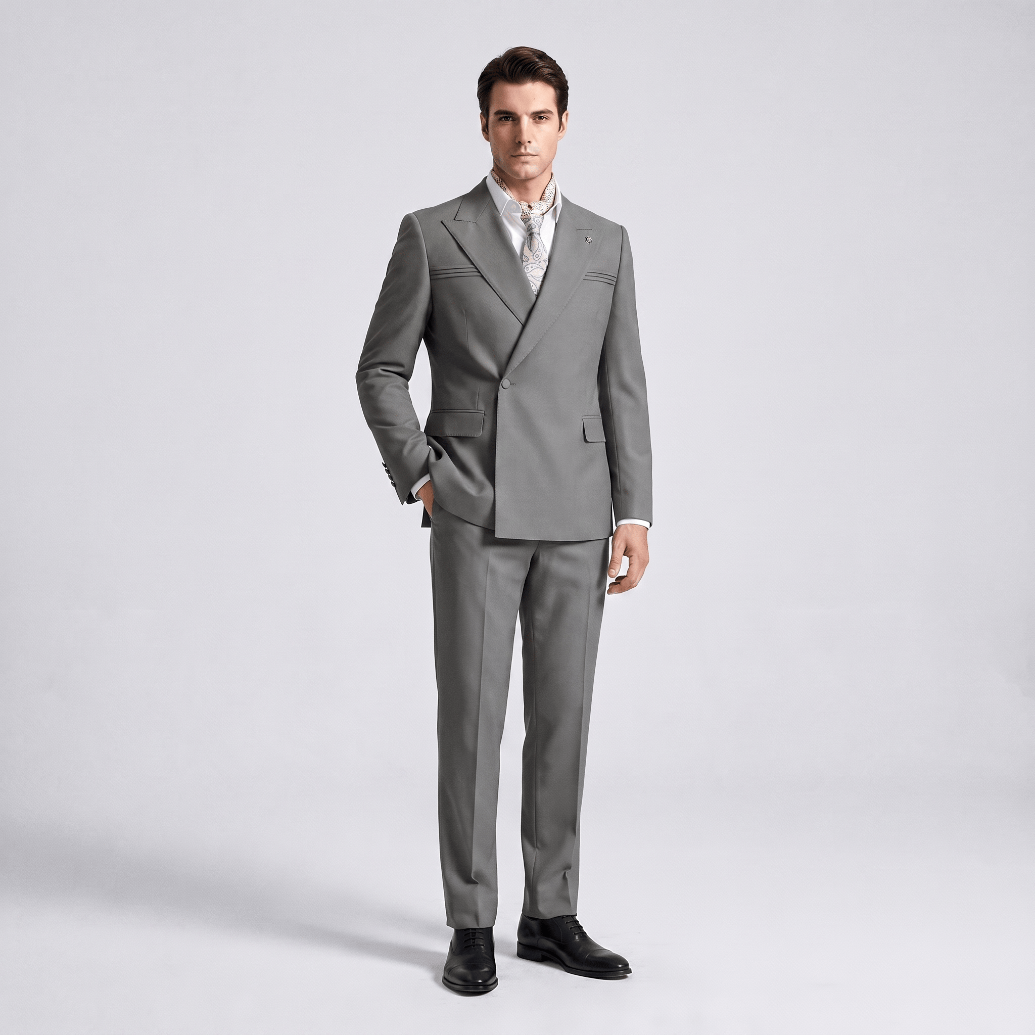 Aesido Aesido 2 Pieces Business Mens Suit Slim Fit Peak Lapel Flat Blazer For Wedding (Blazer + Pants)
