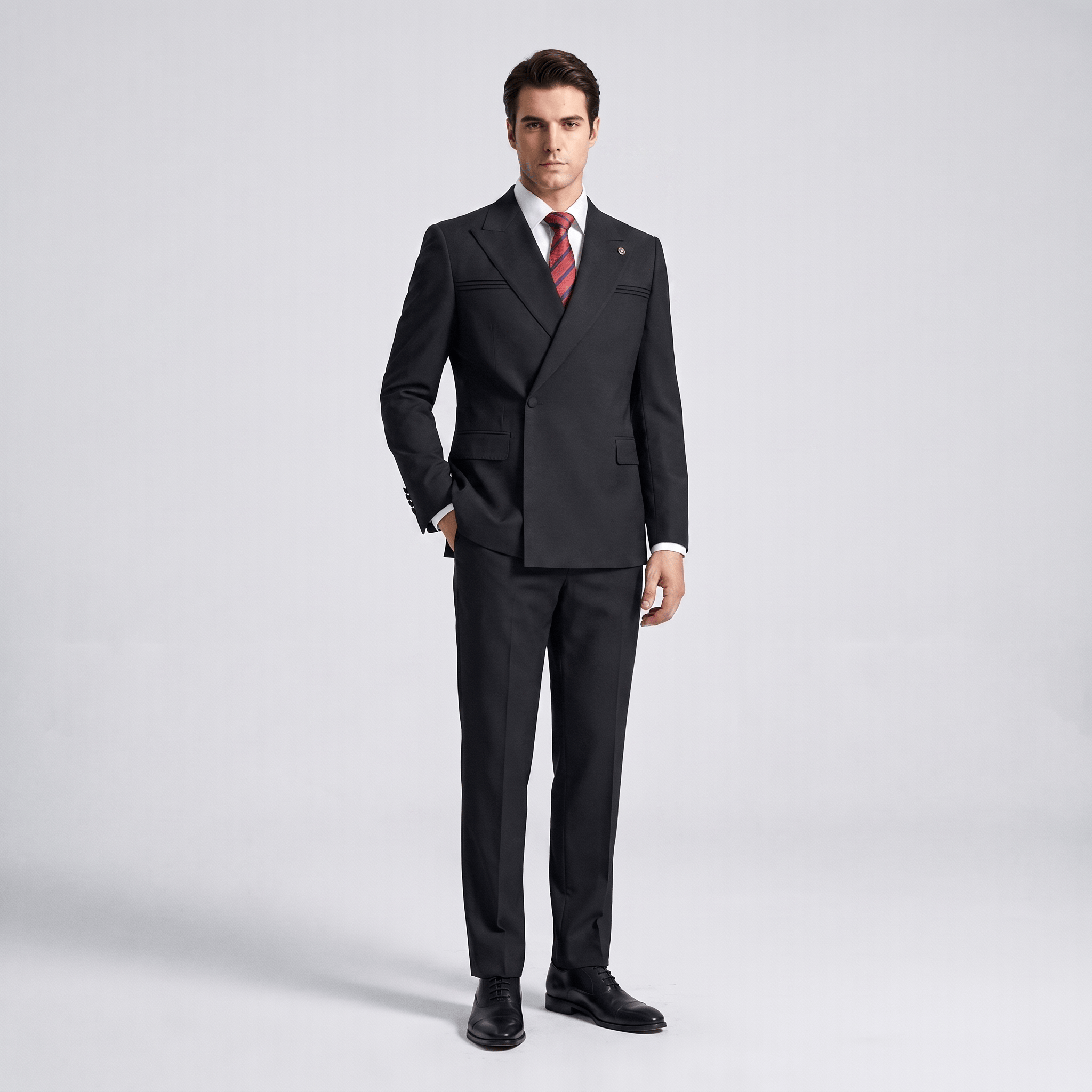 Aesido Aesido 2 Pieces Business Mens Suit Slim Fit Peak Lapel Flat Blazer For Wedding (Blazer + Pants)