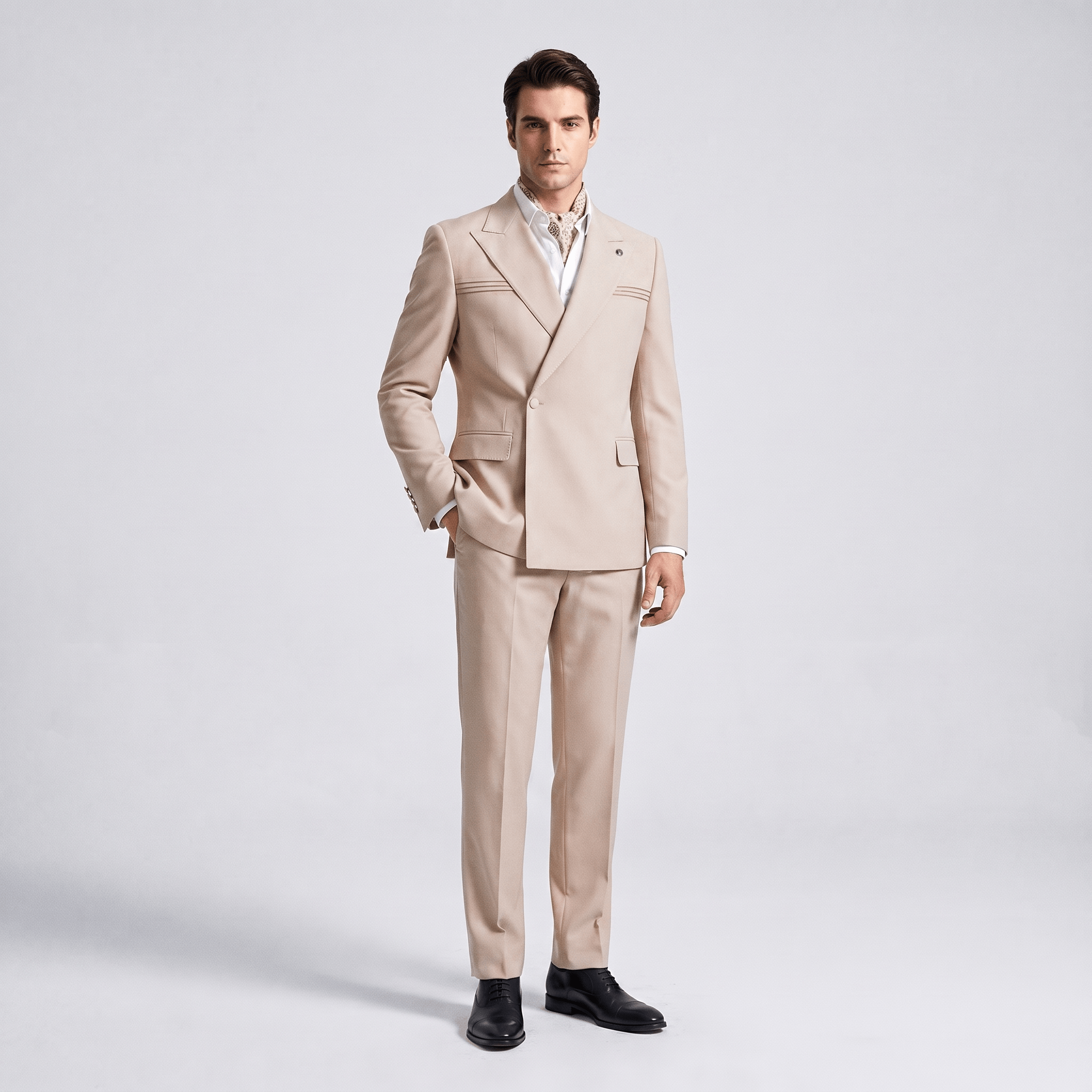 Aesido Aesido 2 Pieces Business Mens Suit Slim Fit Peak Lapel Flat Blazer For Wedding (Blazer + Pants)