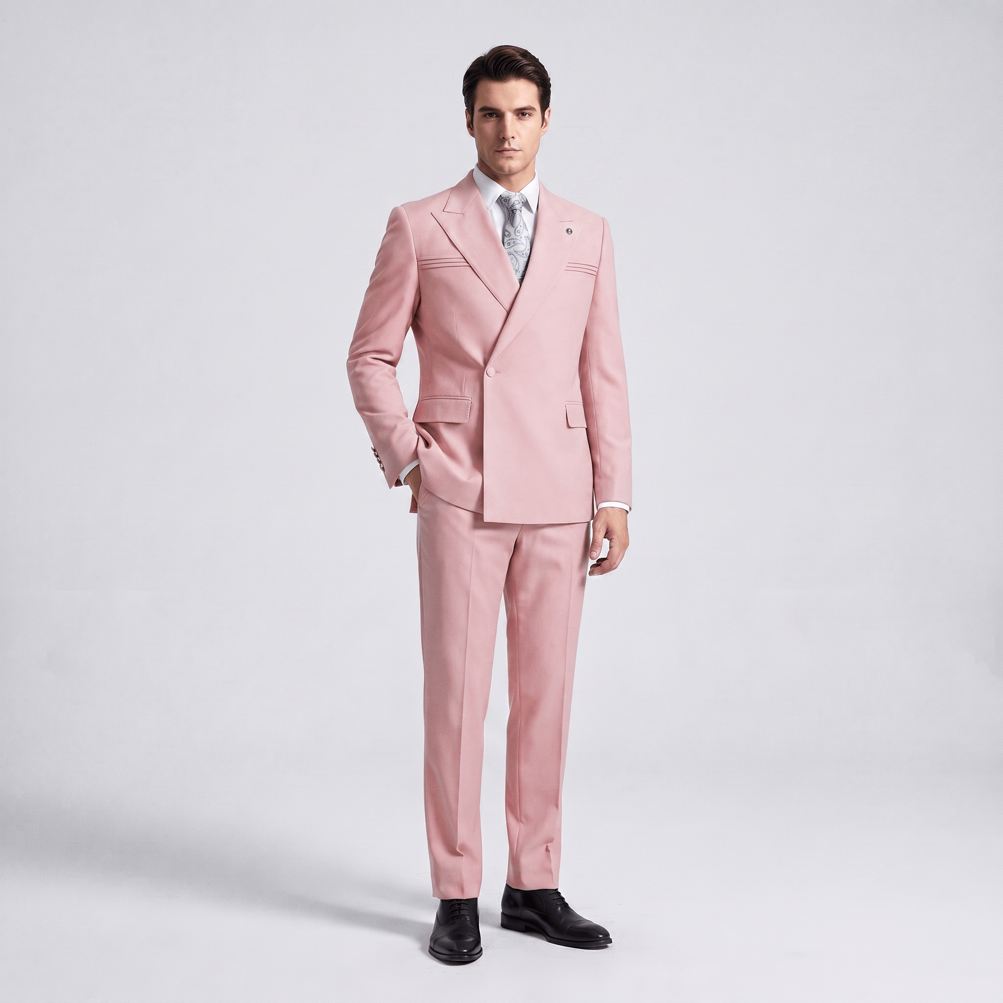 Aesido Aesido 2 Pieces Business Mens Suit Slim Fit Peak Lapel Flat Blazer For Wedding (Blazer + Pants)