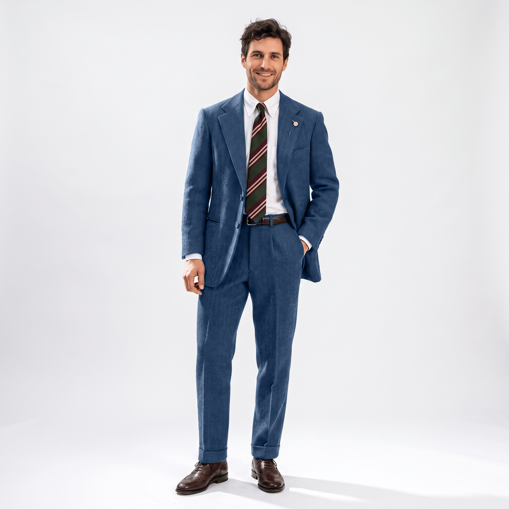 Aesido Aesido 2 Pieces Men's Suit Herringbone Notch Lapel Men's Suits (Blazer+Pants)