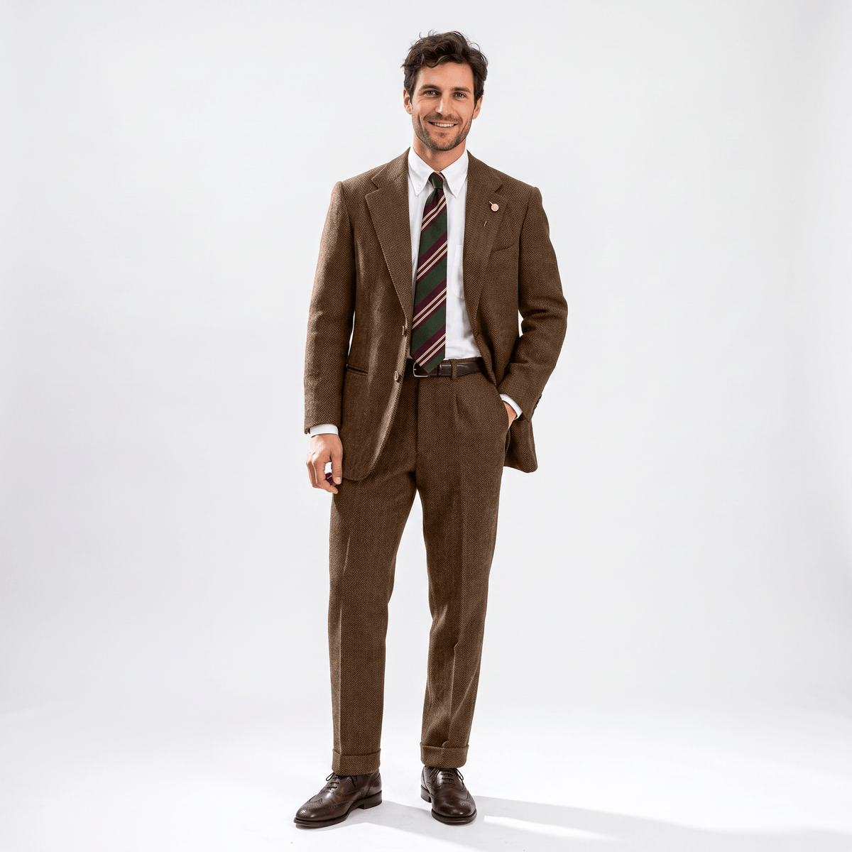 Aesido Aesido 2 Pieces Men's Suit Herringbone Notch Lapel Men's Suits (Blazer+Pants)