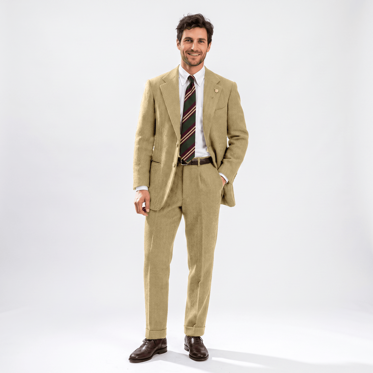 Aesido Aesido 2 Pieces Men's Suit Herringbone Notch Lapel Men's Suits (Blazer+Pants)