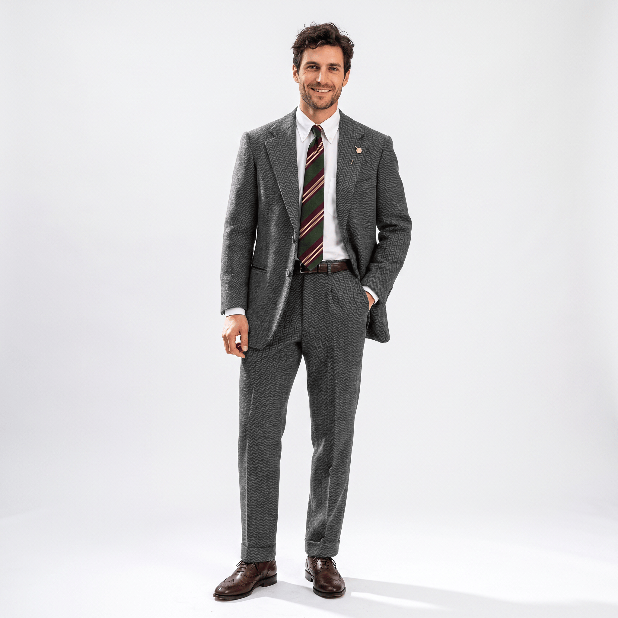 Aesido Aesido 2 Pieces Men's Suit Herringbone Notch Lapel Men's Suits (Blazer+Pants)