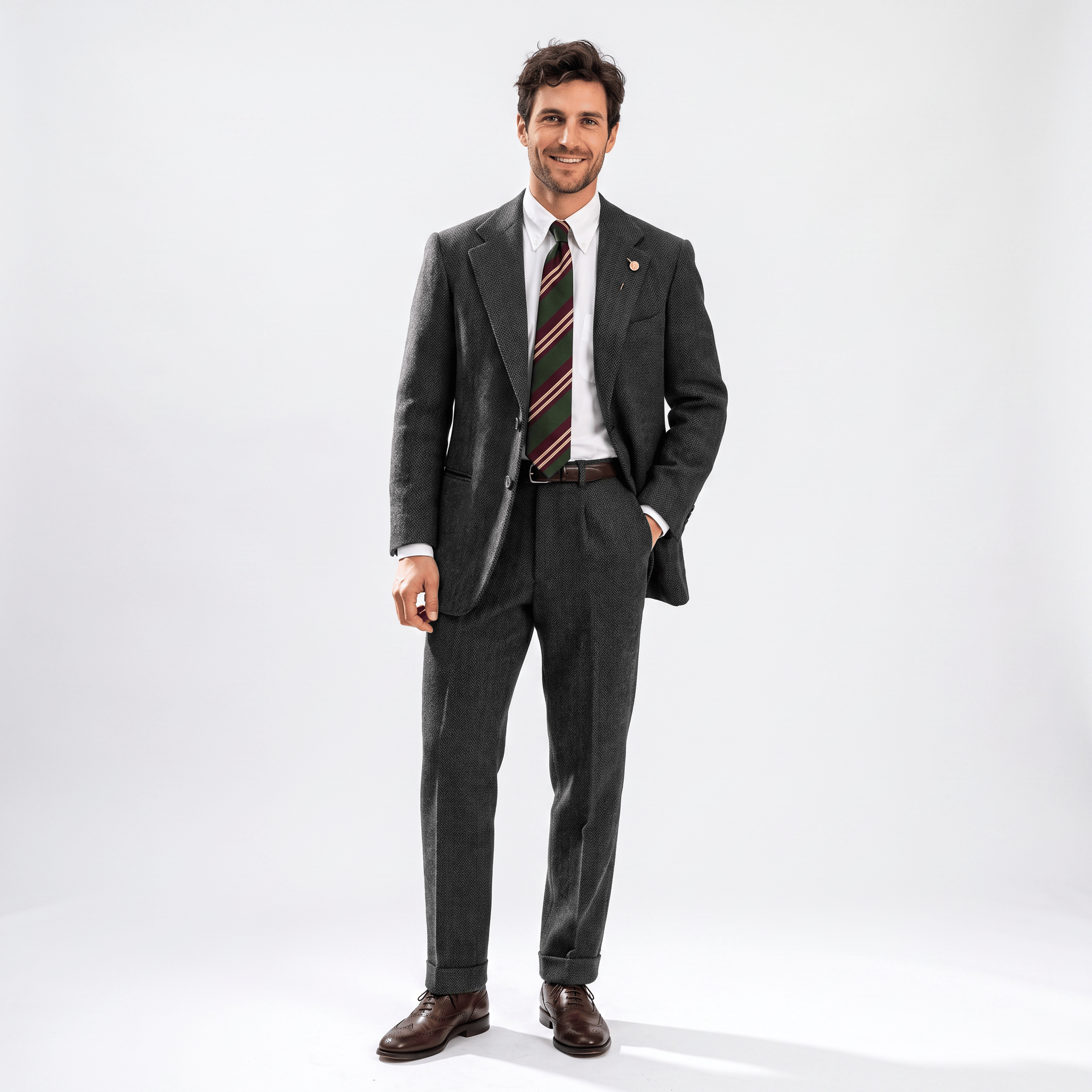 Aesido Aesido 2 Pieces Men's Suit Herringbone Notch Lapel Men's Suits (Blazer+Pants)