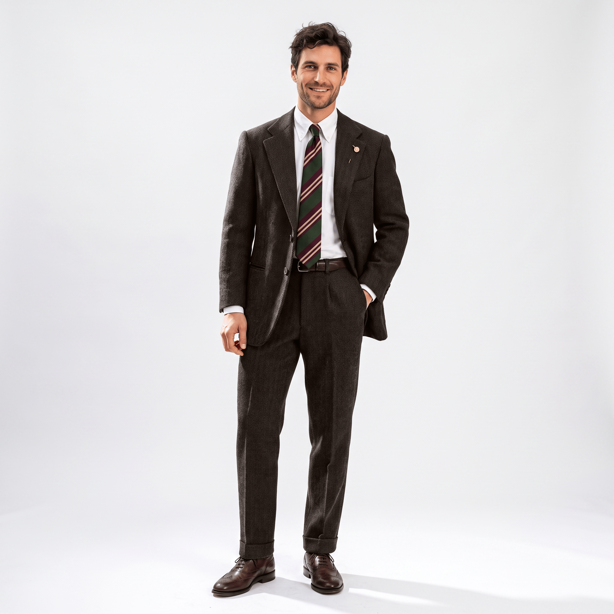 Aesido Aesido 2 Pieces Men's Suit Herringbone Notch Lapel Men's Suits (Blazer+Pants)