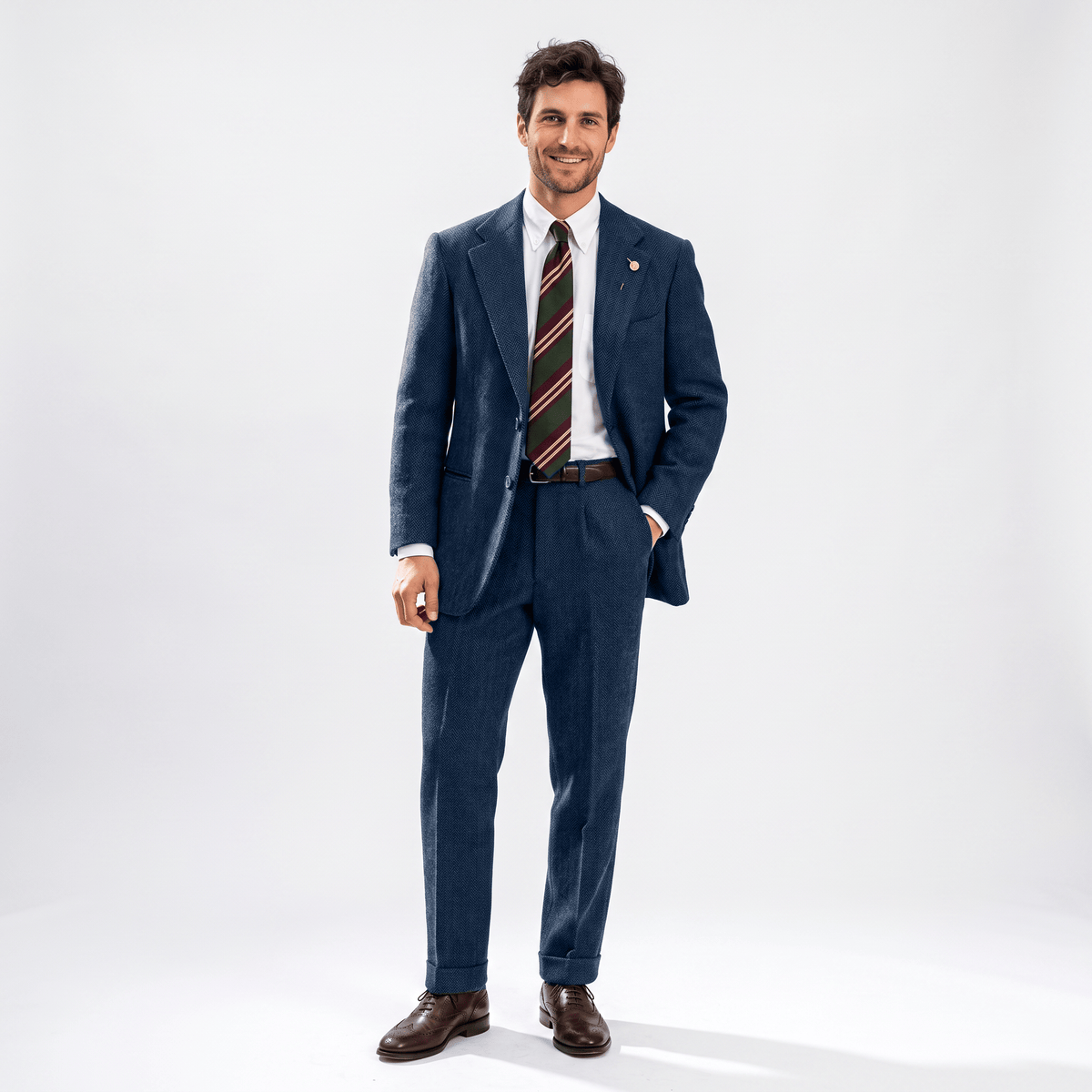 Aesido Aesido 2 Pieces Men's Suit Herringbone Notch Lapel Men's Suits (Blazer+Pants)