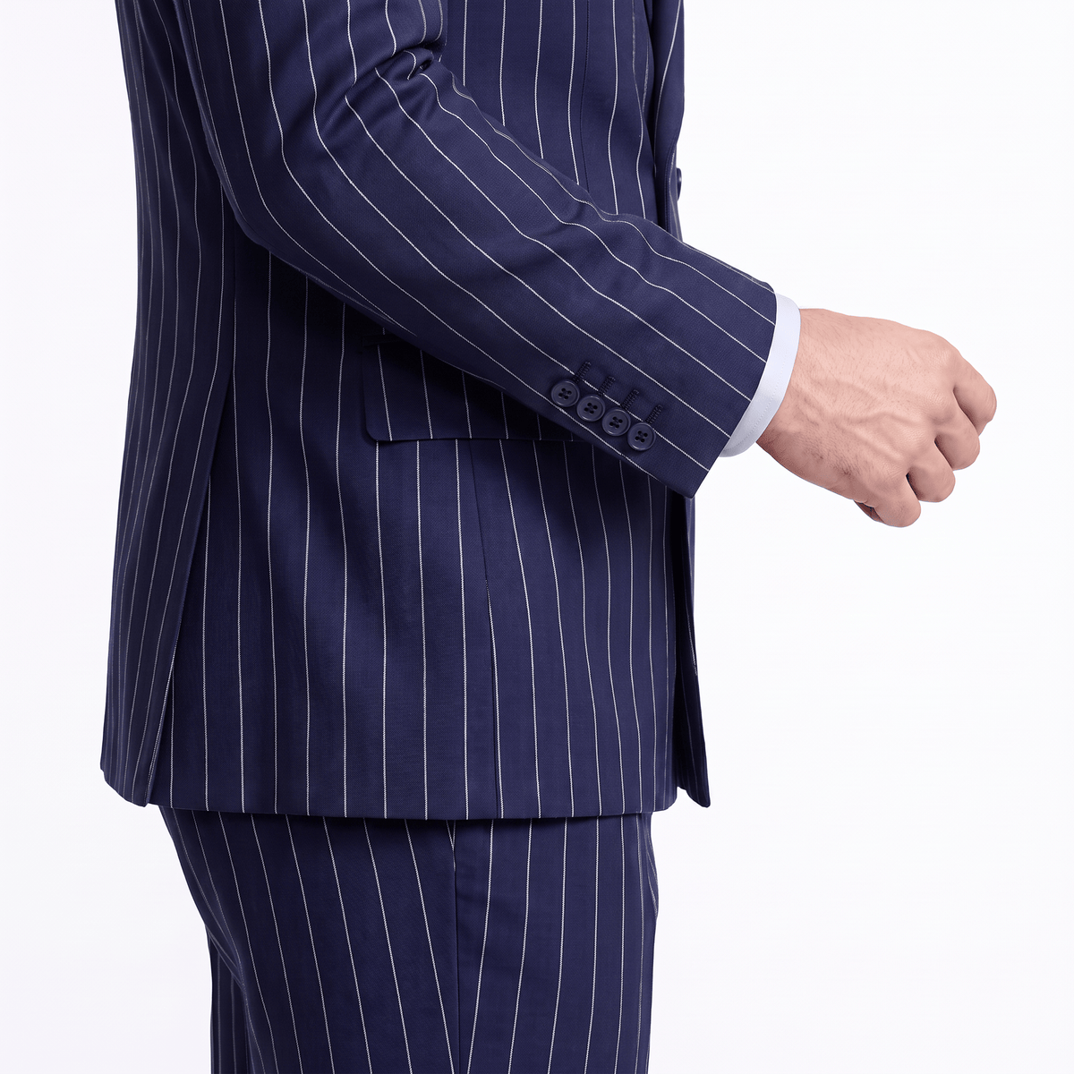 aesido Aesido 2 Pieces Navy Striped Double Breasted Business Slim Peak Lapel Men's Suits  (Blazer+Pants)