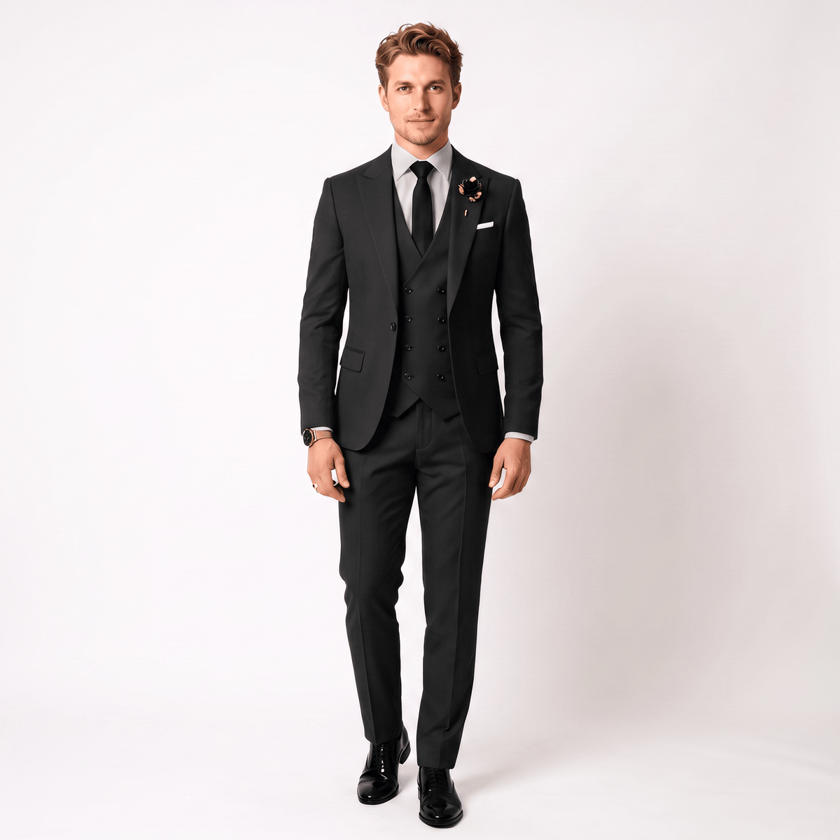 aesido Aesido 3 Piece Mens Suit Slim Fit Solid Peak Lapel Suit (Blazer + Vest + Pants)