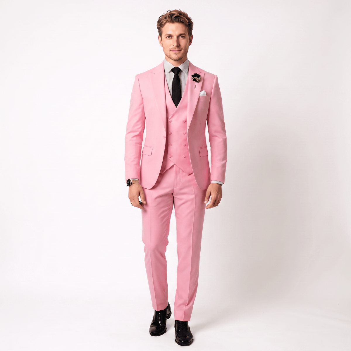 aesido Aesido 3 Piece Mens Suit Slim Fit Solid Peak Lapel Suit (Blazer + Vest + Pants)
